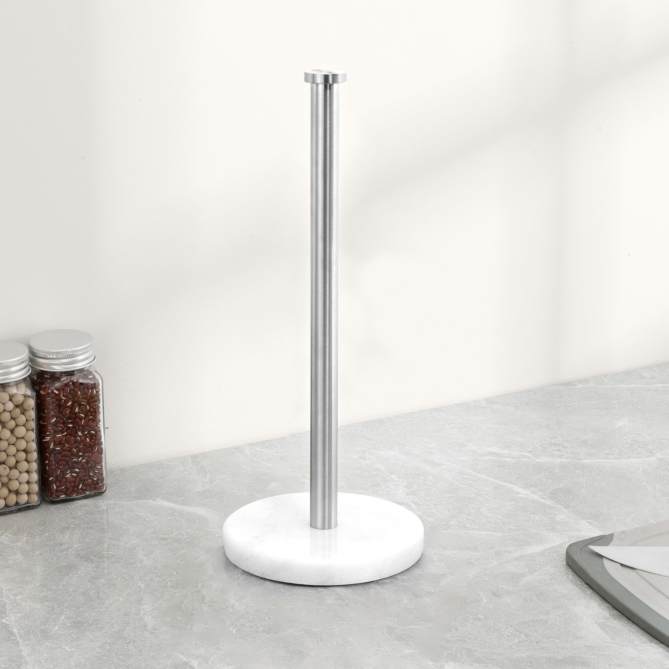 Premium KES Countertop Paper Towel Holder - Sturdy SUS304 Stainless Steel with Natural Marble Base for Standard/Jumbo Rolls (Brushed Finish) - Ideal for Kitchen, Bathroom, Office & Restaurant Use - Model KPH100S14B-2