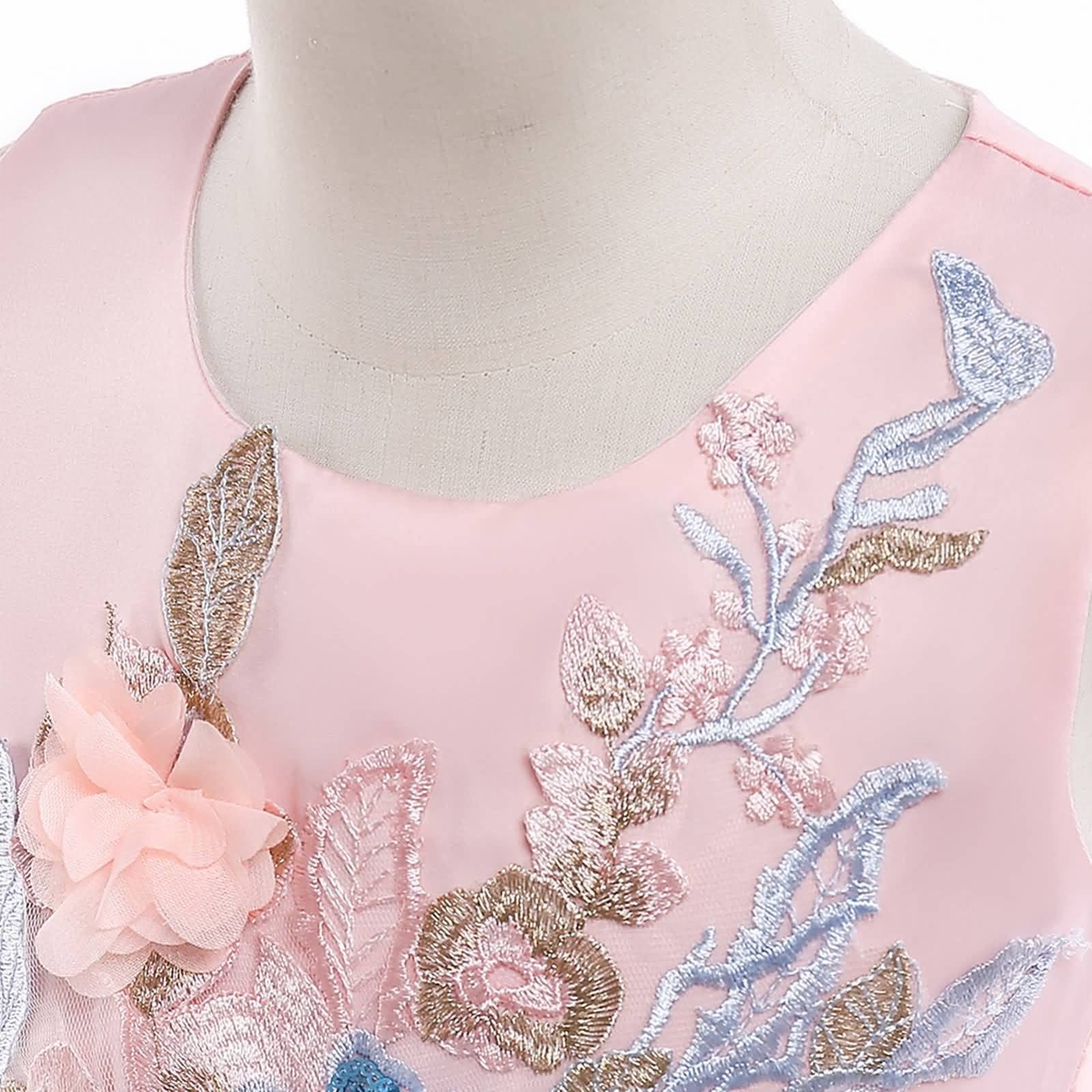 Gualiy Girls Prom Dress for Special Occasions, Pink Embroidered Tulle Dress with Tie Waist for Ages 4-10 Years - Perfect for Birthday Parties, Weddings & Formal Events
