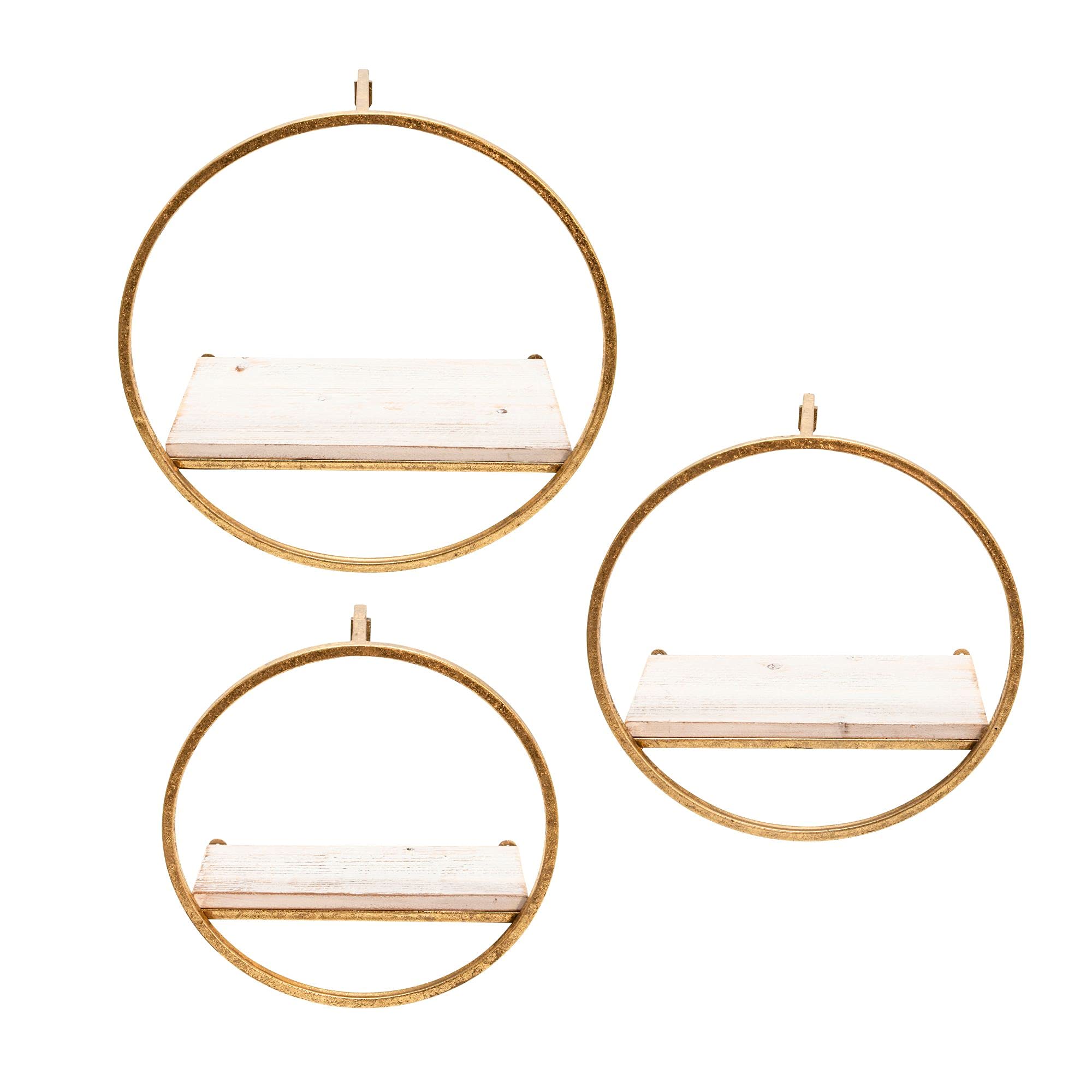 Kingston Living Set of 3 Gold and White Floating Wall Shelves - 16 Inch Rustic Home Decor for Living Room, Bedroom, Bathroom & Office Organization