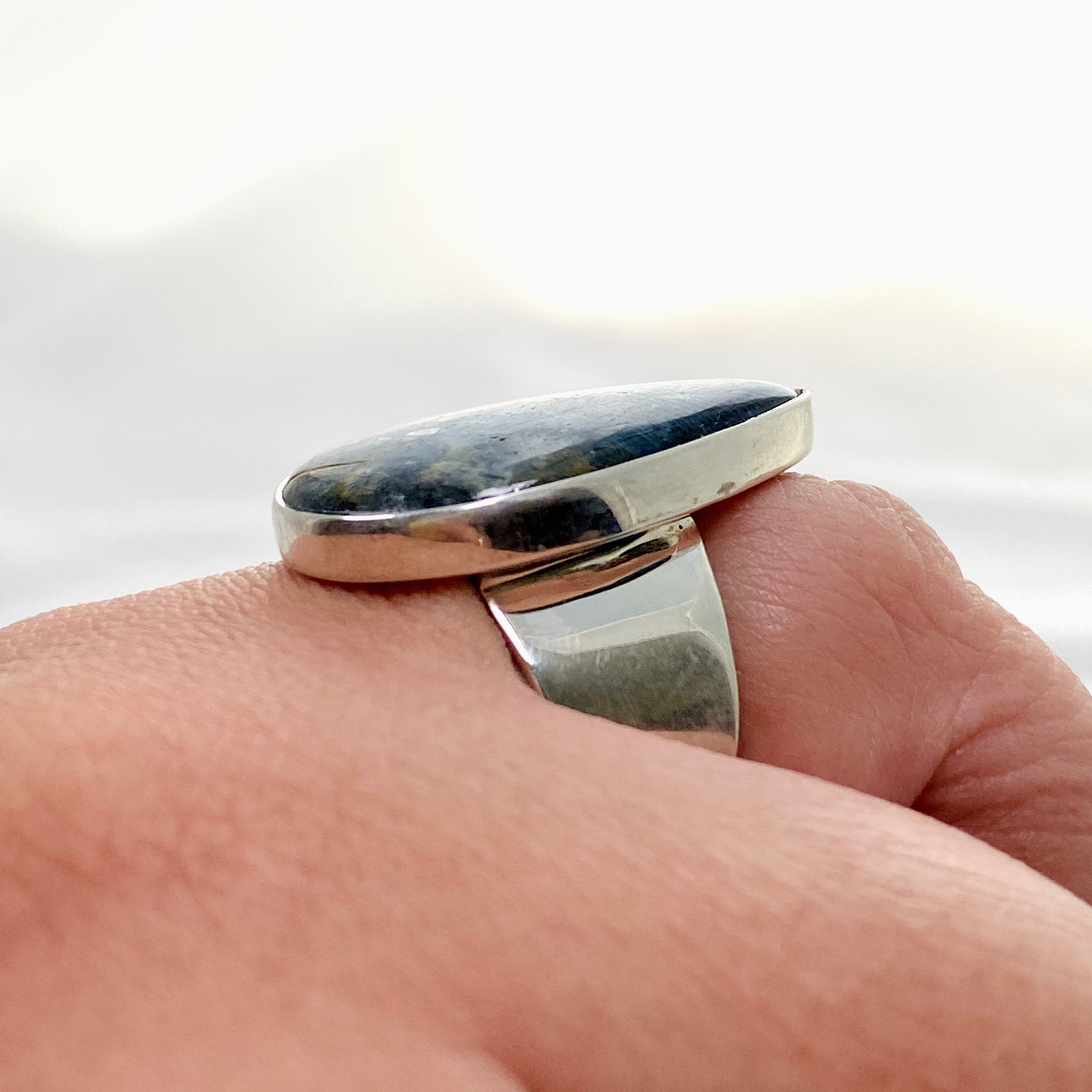 Blue Kyanite Teardrop Cabochon Ring - Size 11 - KRGJ3283 - Elegant Handmade Jewelry for Women - Perfect for Weddings, Parties & Everyday Wear
