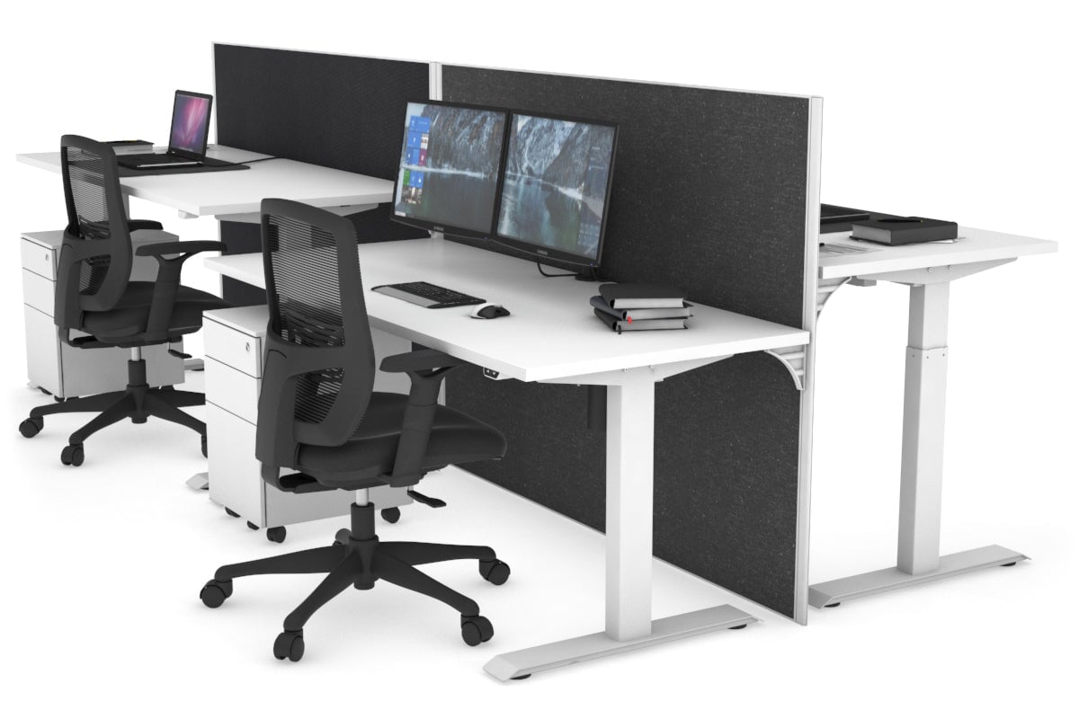 Just Right Height Adjustable 4-Person Workbench [1400L x 700W] - Heavy Duty Industrial Workstation for Factory, Warehouse & Workshop Use