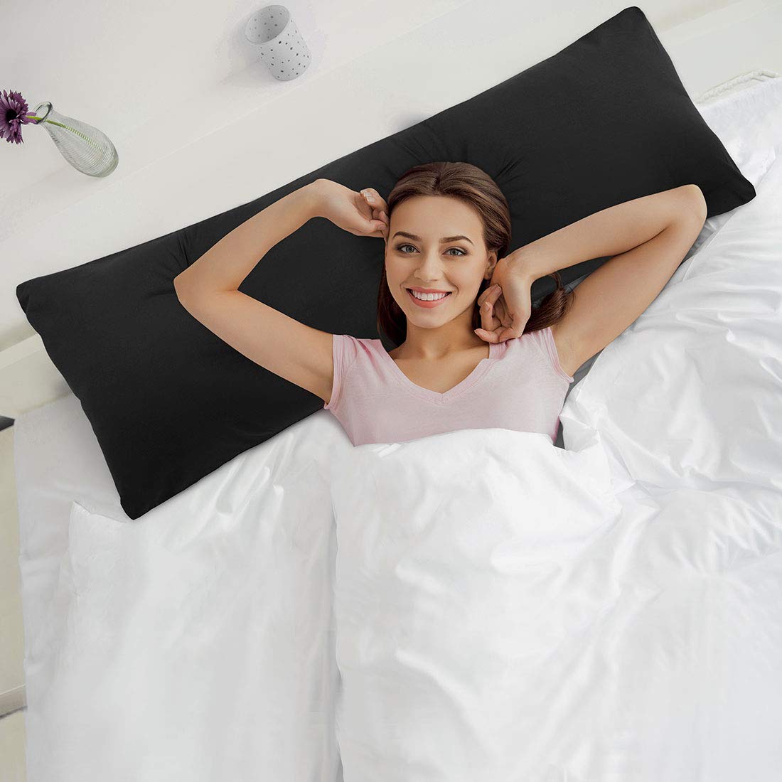 PiccoCasa 20x54 Inch Body Pillow Cover with Zipper - Soft Brushed Microfiber Pillowcase (110 GSM) for Adults - Black | Perfect for Sleeping, Maternity Support & Anime Fans