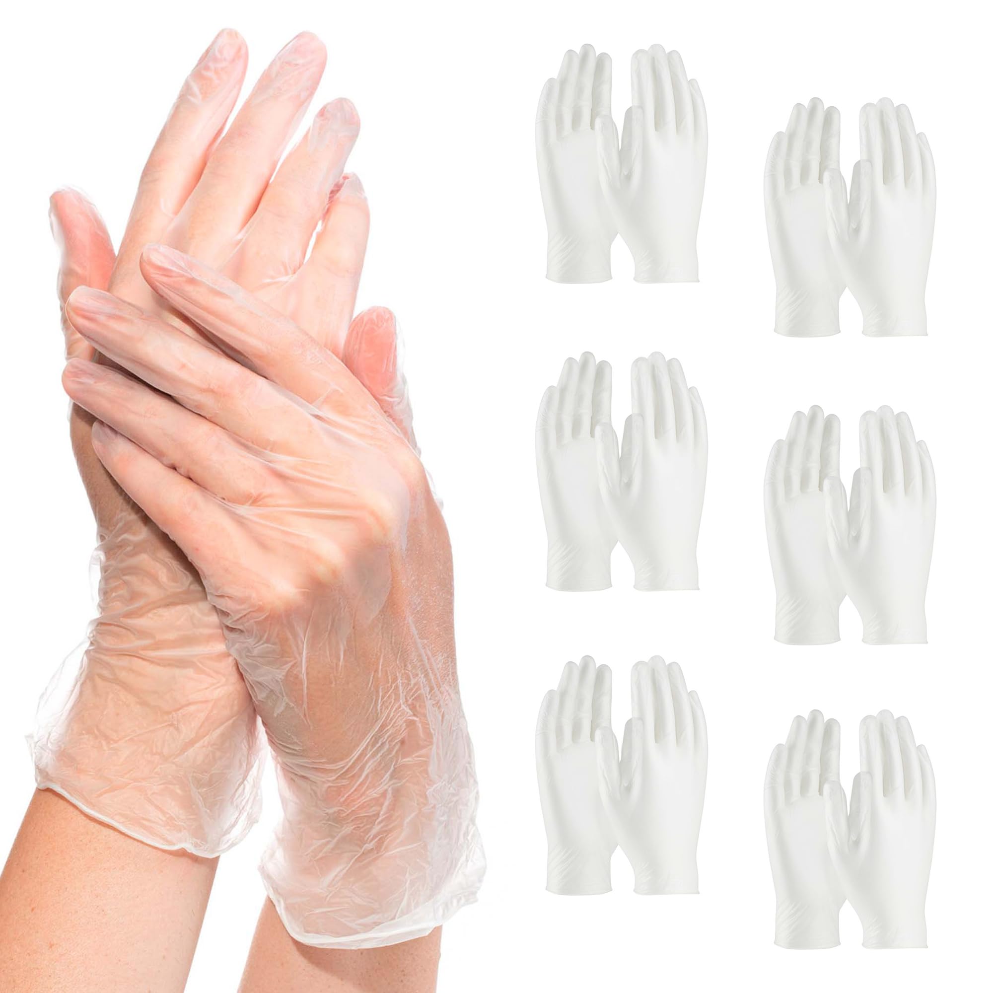 APQ Disposable Vinyl Gloves - 100 Pack, Powder-Free, Latex-Free, Food Safe - Ideal for Cooking, Cleaning, Kitchen Use, Food Handling & Household Chores
