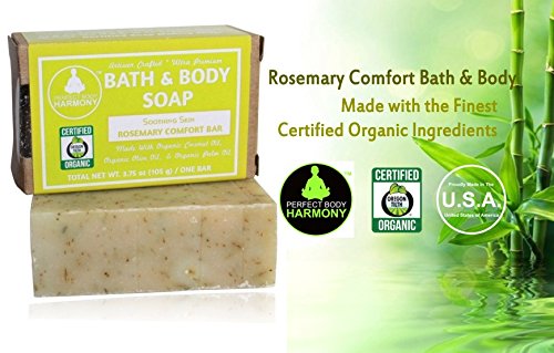 Organic Rosemary Comfort Bar Soap (3-Pack) - 3.75 oz Each | USDA Certified | Itchy Skin Relief | Sulfate & Paraben Free | Natural Lather | Perfect for Sensitive Skin & Eco-Friendly Bathing