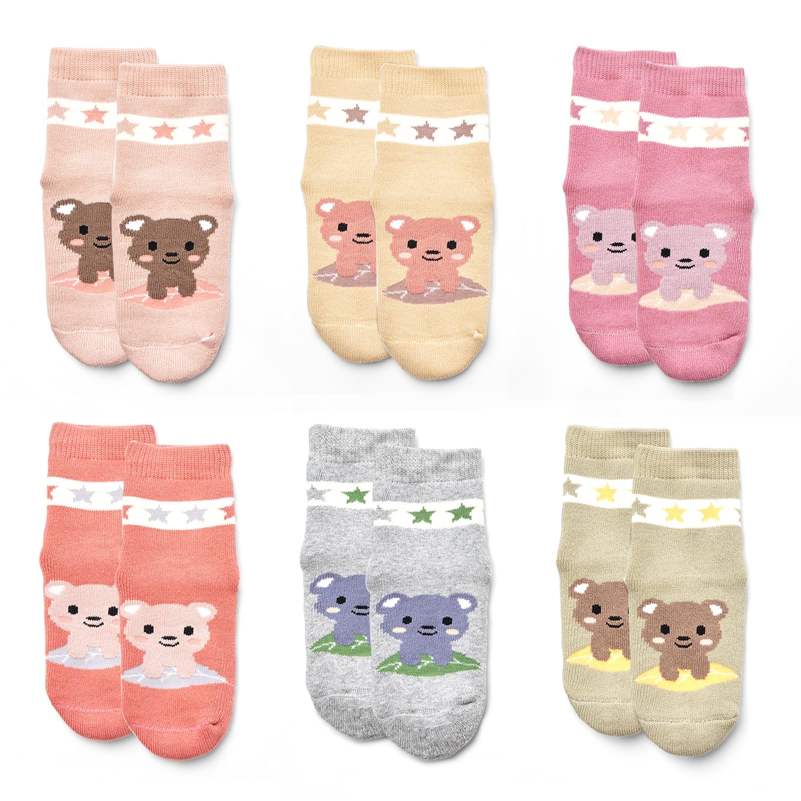 Girls Winter Socks 6 Pack - Warm Thermal Terry Crew Socks for Kids & Toddlers - Cozy Cold Weather Socks for School, Snow Play & Indoor Activities