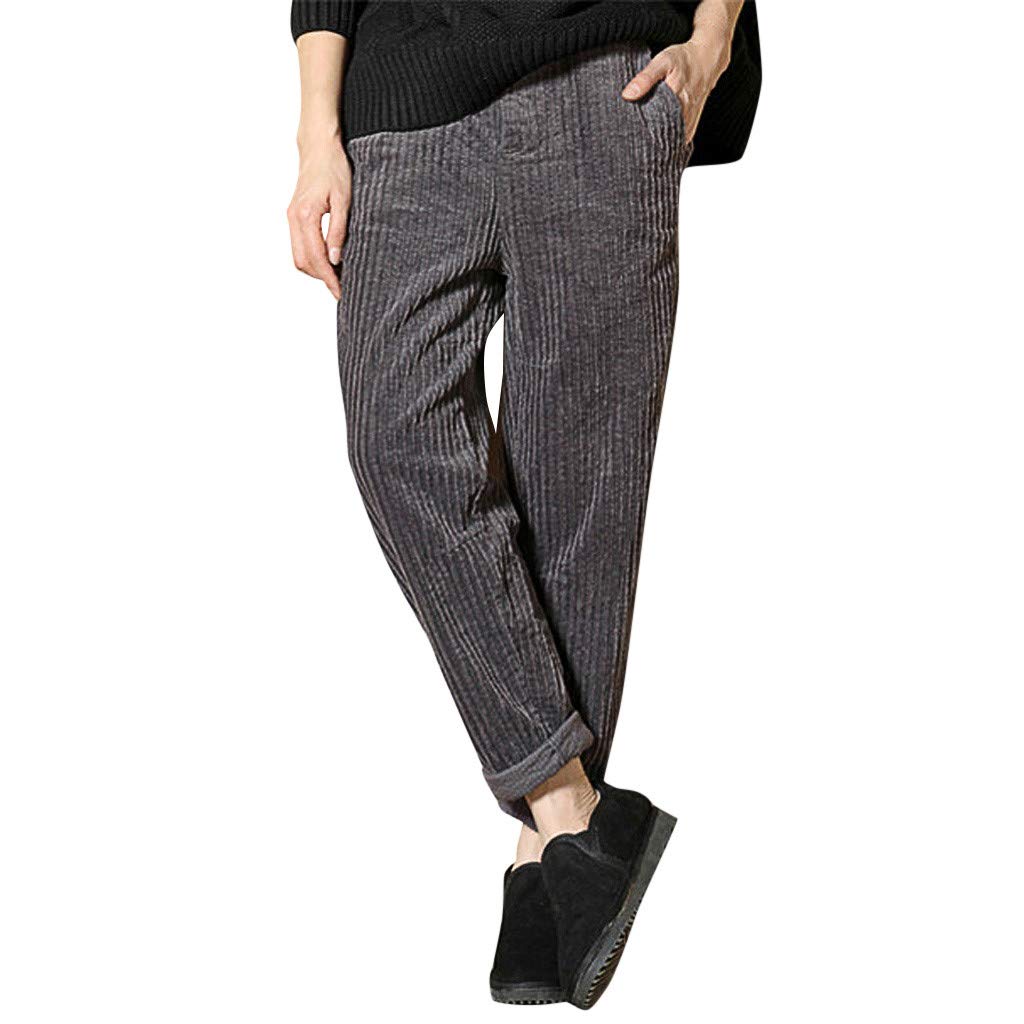 UODSVP Women's Corduroy Harem Pants - Plus Size Stretchy Elastic Waist with Pockets, Comfortable Long Pants for Casual Wear & Lounge