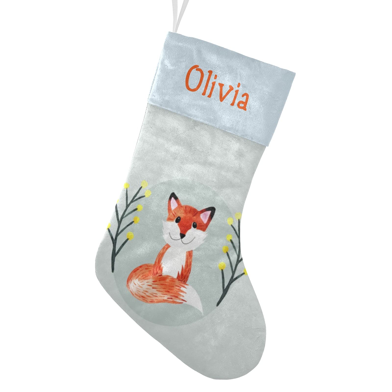 Personalized Fox Christmas Stockings for Kids & Pets - Custom Name Woodland Forest Xmas Gift 17.5x8 Inch - Holiday Decor for Fireplace, Nursery & Pet Lovers