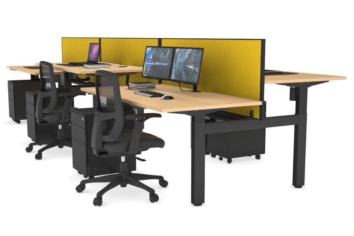 Adjustable 6-Person H Bench Workstation - Black Frame [1200L x 800W with Cable Management] for Office, Coworking Space & Conference Room