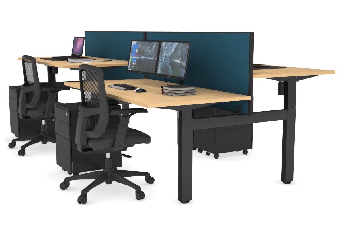 Adjustable 4-Person H Bench Workstation with Black Frame [1400L x 800W] - Perfect for Office, Coworking Spaces & Home Offices