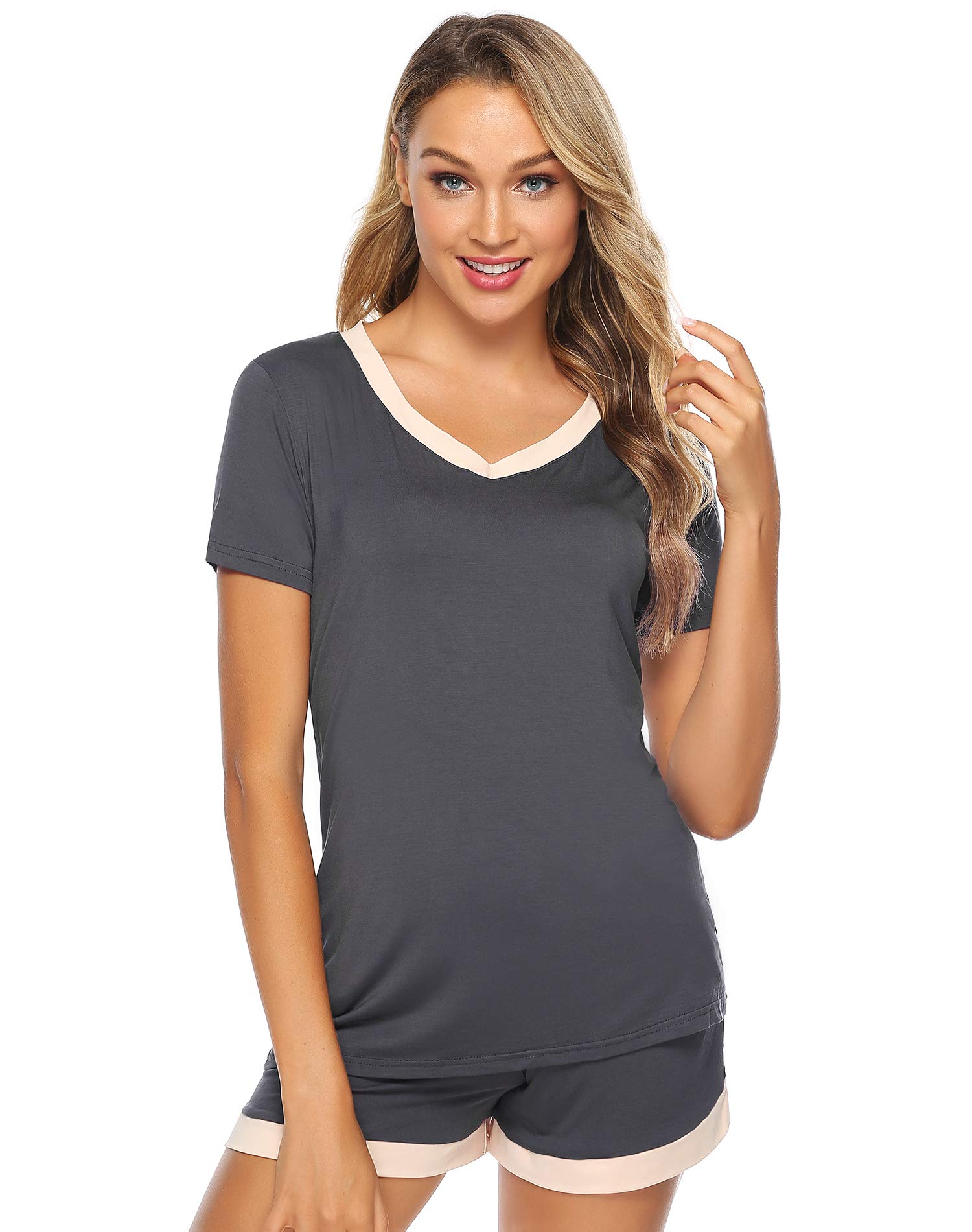 Aiboria Women's Cotton Pajama Short Sets - Short Sleeve Sleepwear & Nightwear for Summer - Comfy Lounge Pajama Set for Sleep, Relaxation & Vacation