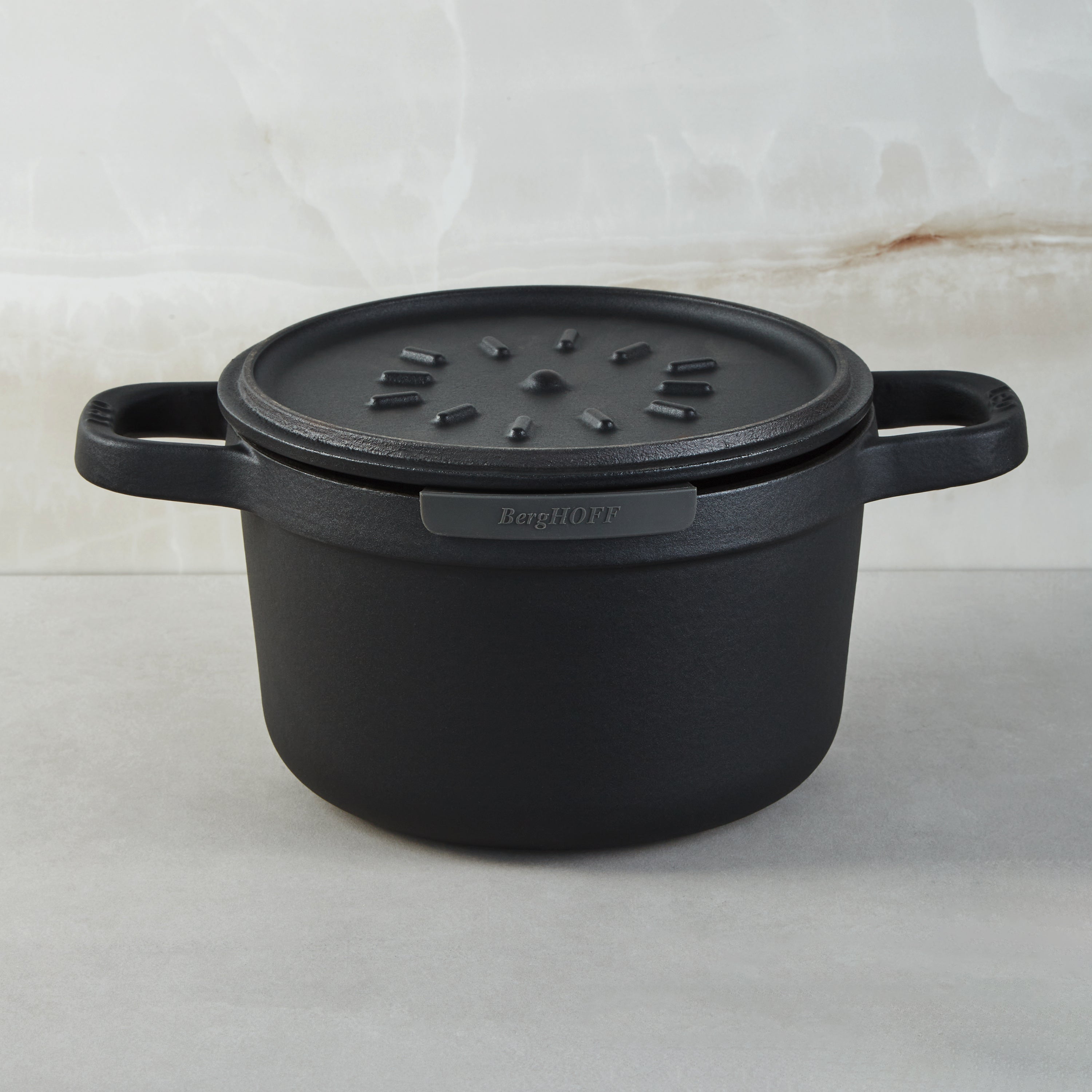 BergHOFF Leo Graphite 3.2 Quart Enameled Cast Iron Stockpot with Lid - 8 Inch Dutch Oven for Soups, Stews & Braising - Stovetop & Oven Safe Cookware for Home Chefs