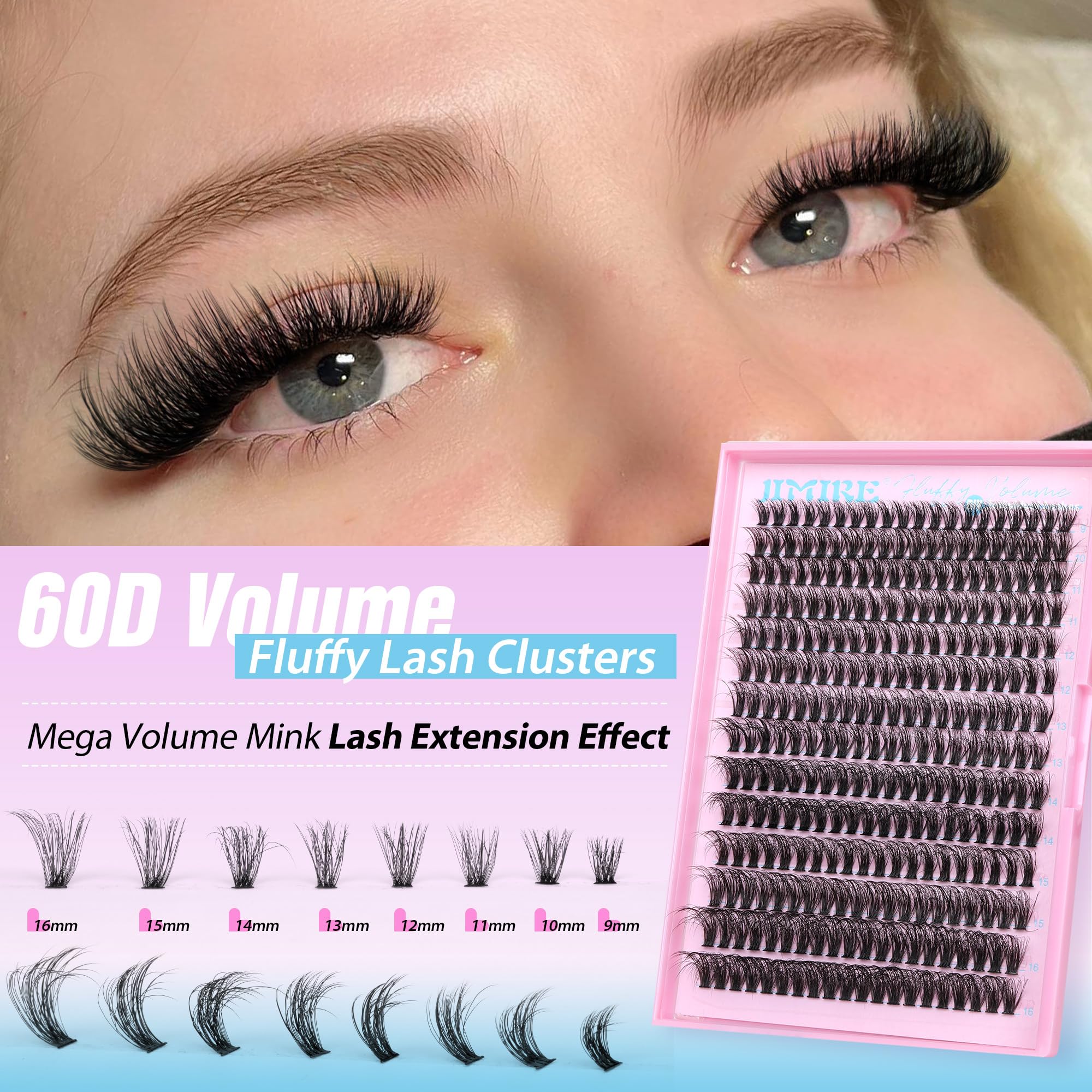 JIMIRE Fluffy Lash Clusters - 280Pcs 9-16mm Volume Wispy Mink Eyelash Extensions for Beginners | Natural Look, Easy Application | Perfect for Weddings, Parties & Daily Wear