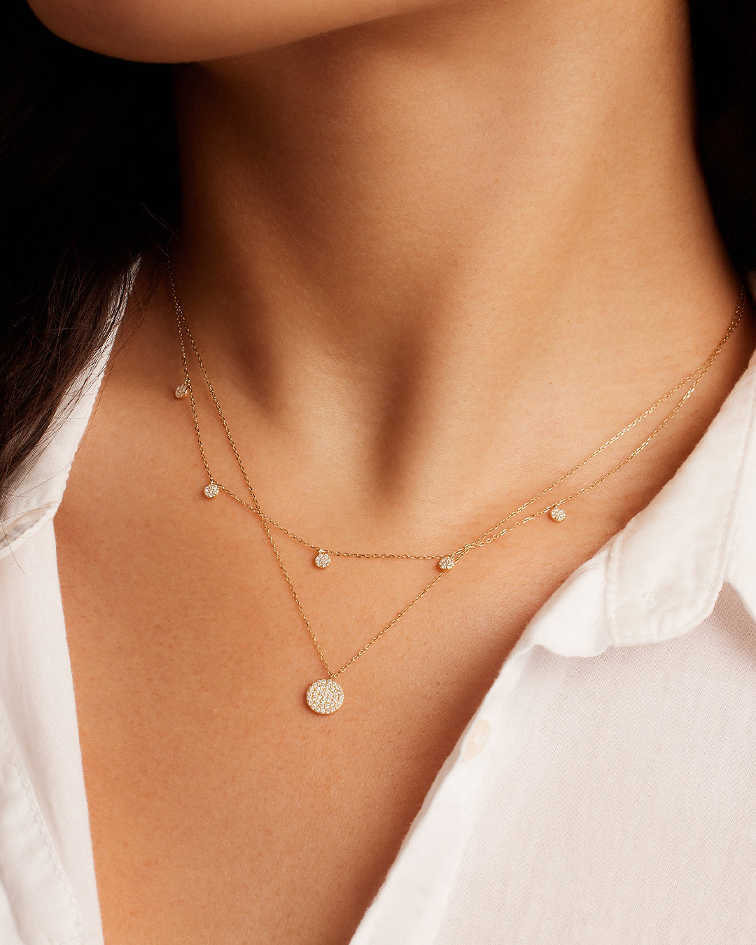 Exquisite Diamond Pavé Necklace for Women - 14K White Gold Layered Pendant Necklace - Perfect for Weddings, Anniversaries & Special Occasions