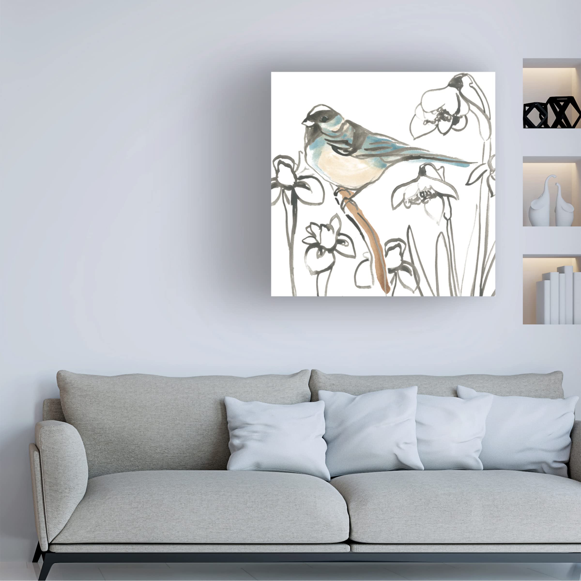Trademark Fine Art 'Songbird Meadow II' Canvas Wall Art by June Erica Vess - Hand-Painted Floral Landscape Painting for Living Room, Bedroom & Office Decor