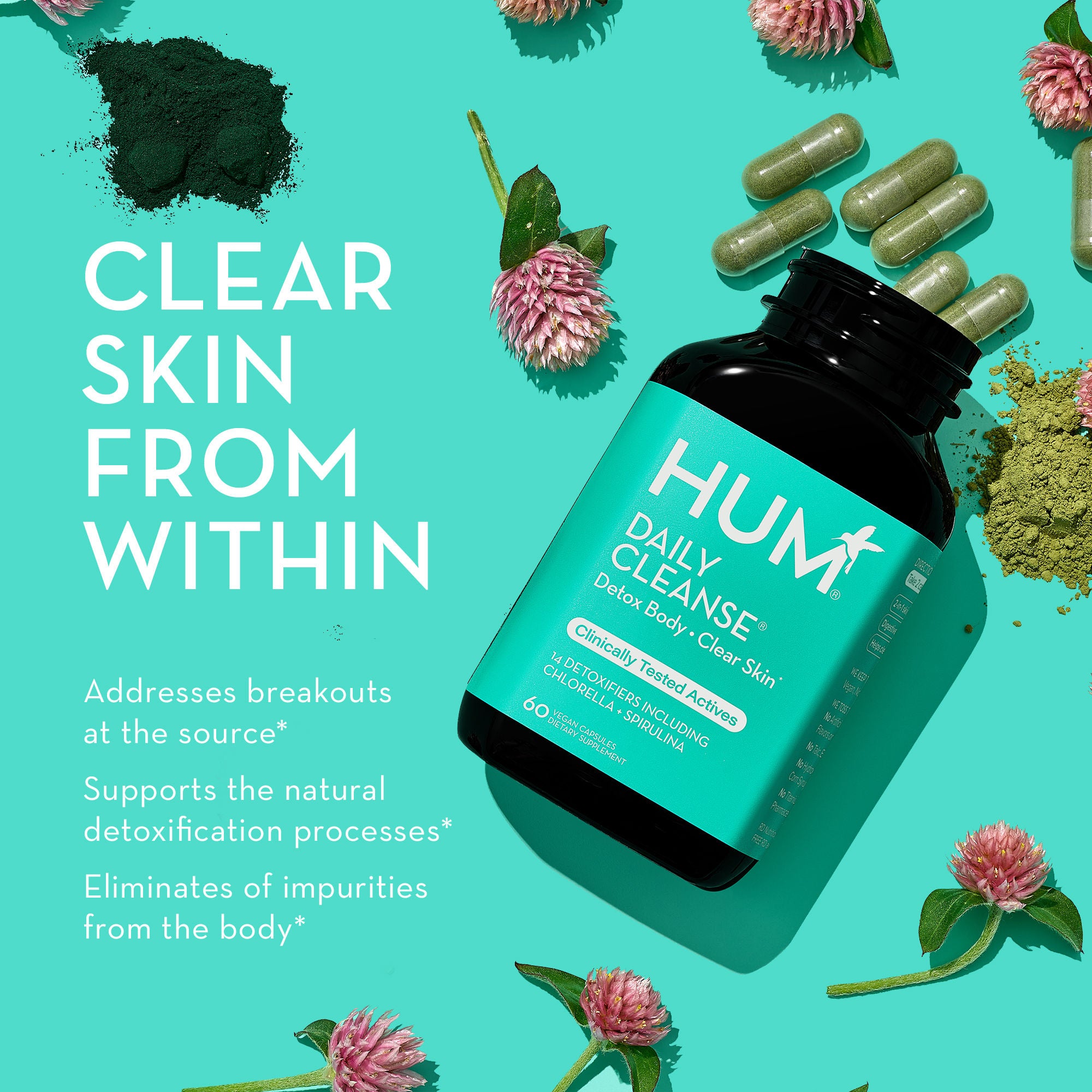 Best Daily Cleanse Clear Skin & Acne Supplement for Adults - Natural Skin Care Vitamins for Face Breakouts & Blemish Control - Perfect for Morning Routine & Teenage Skin Care