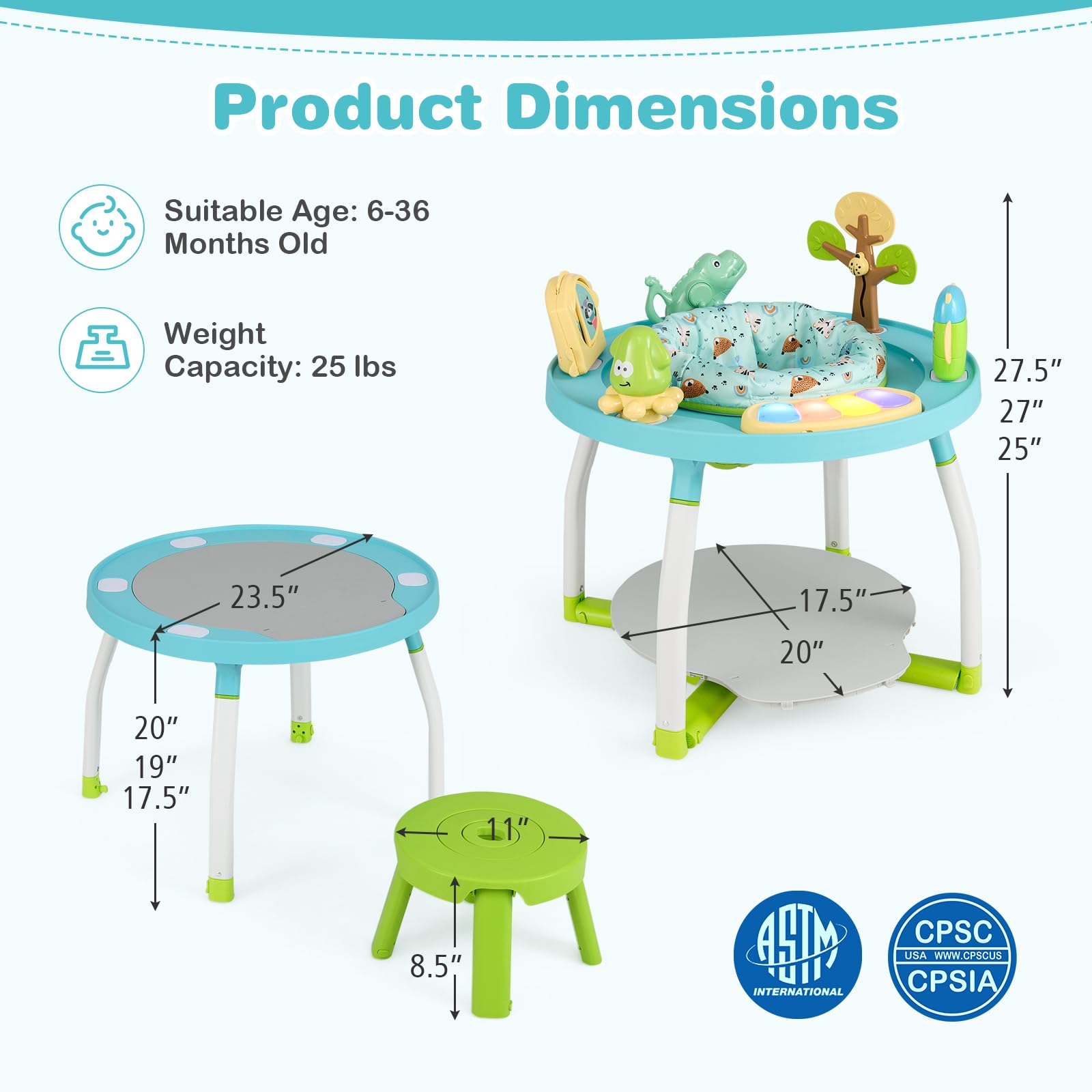 BABY JOY 5-in-1 Baby Activity Center with Removable Toys, Lights & Music - Adjustable Baby Jumper and Bouncer for Boys & Girls 6-36 Months - Interactive Play Center for Toddlers - Perfect for Playtime, Learning & Development (Blue)