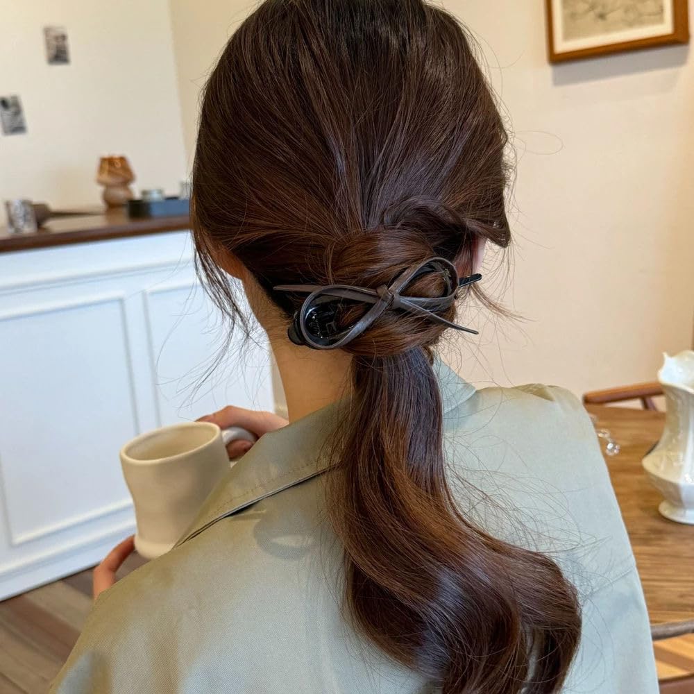 6PCS Leather Bow Hair Clips - Fashionable Bowknot Ponytail Holders for Women & Girls, Duckbill Hair Accessories for Weddings, Parties & Daily Styling