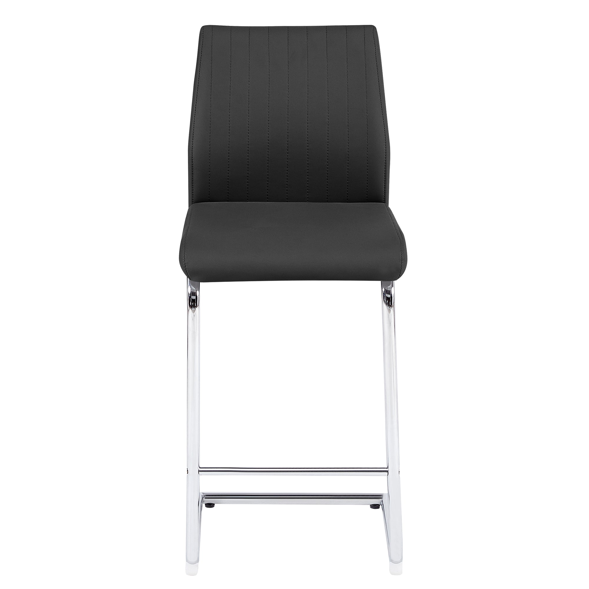 Modern Black PU Leather Bar Stools Set of 2 - Chrome Metal Frame Counter Height Chairs for Kitchen Island, Dining Room & Home Bar Decor