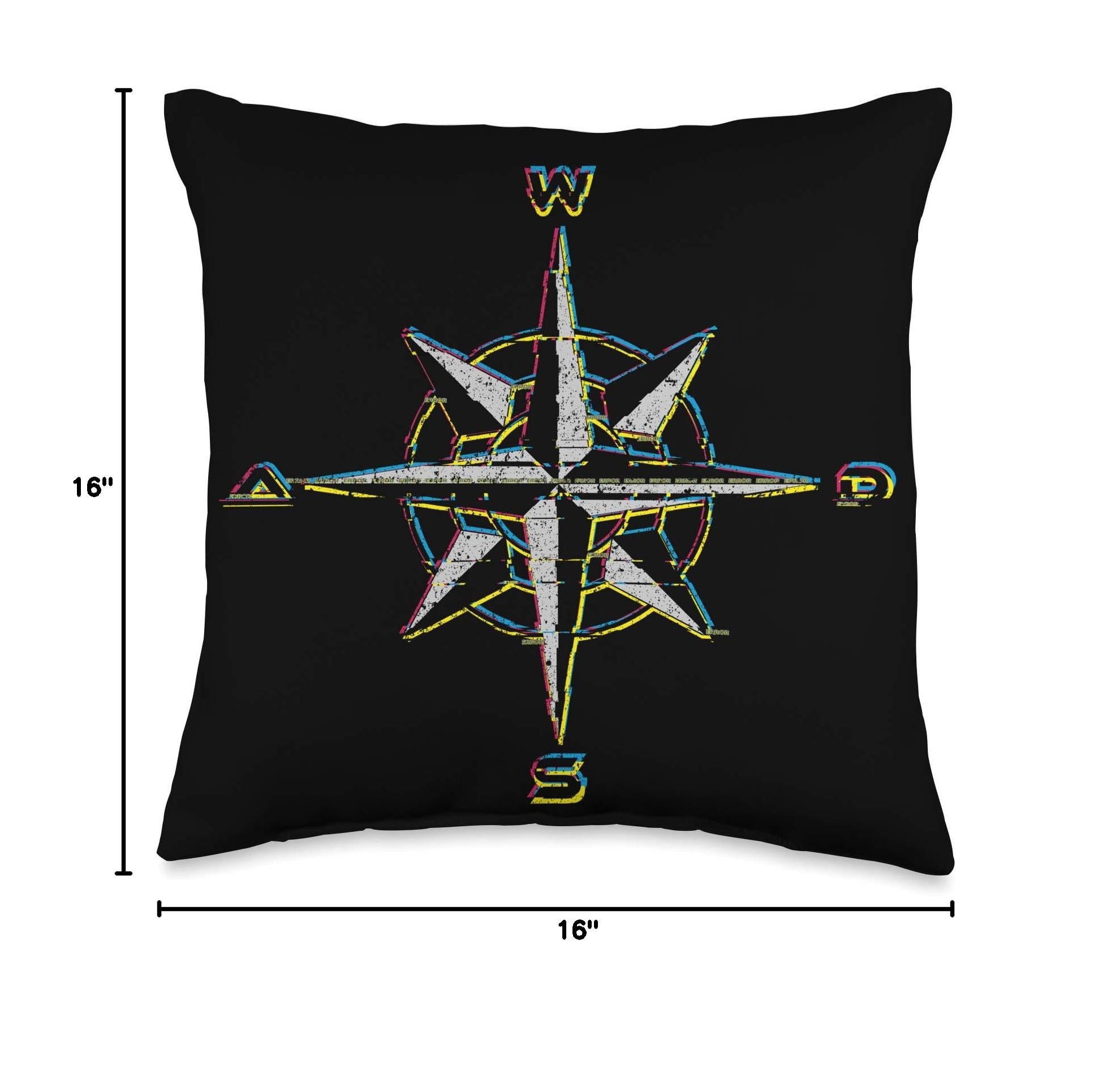 Retro 80s WASD Gaming Computer Compass Glitch Design Throw Pillow - Perfect for Gamers' Desks, Couches, and Gaming Rooms