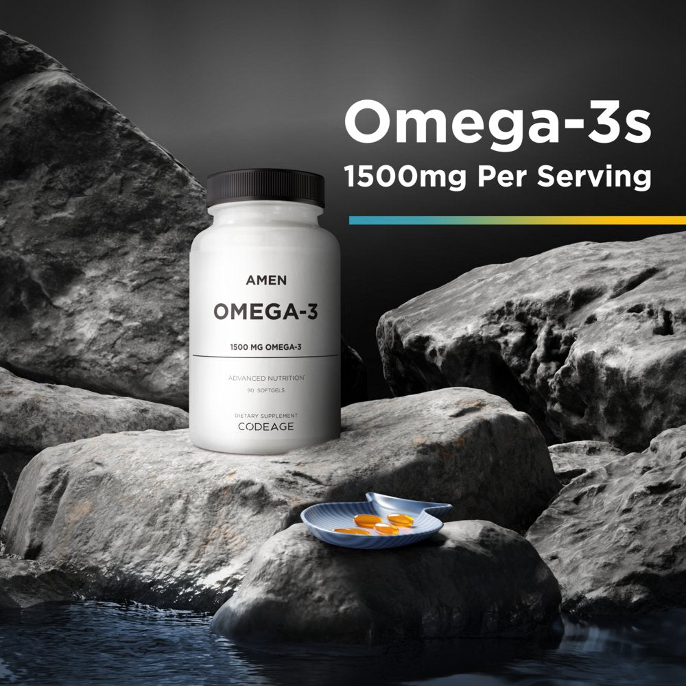 Codeage Amen Omega 3 Fish Oil Supplement for Heart & Brain Health - Premium EPA DHA Capsules for Men & Women - Supports Joint Function & Cognitive Performance