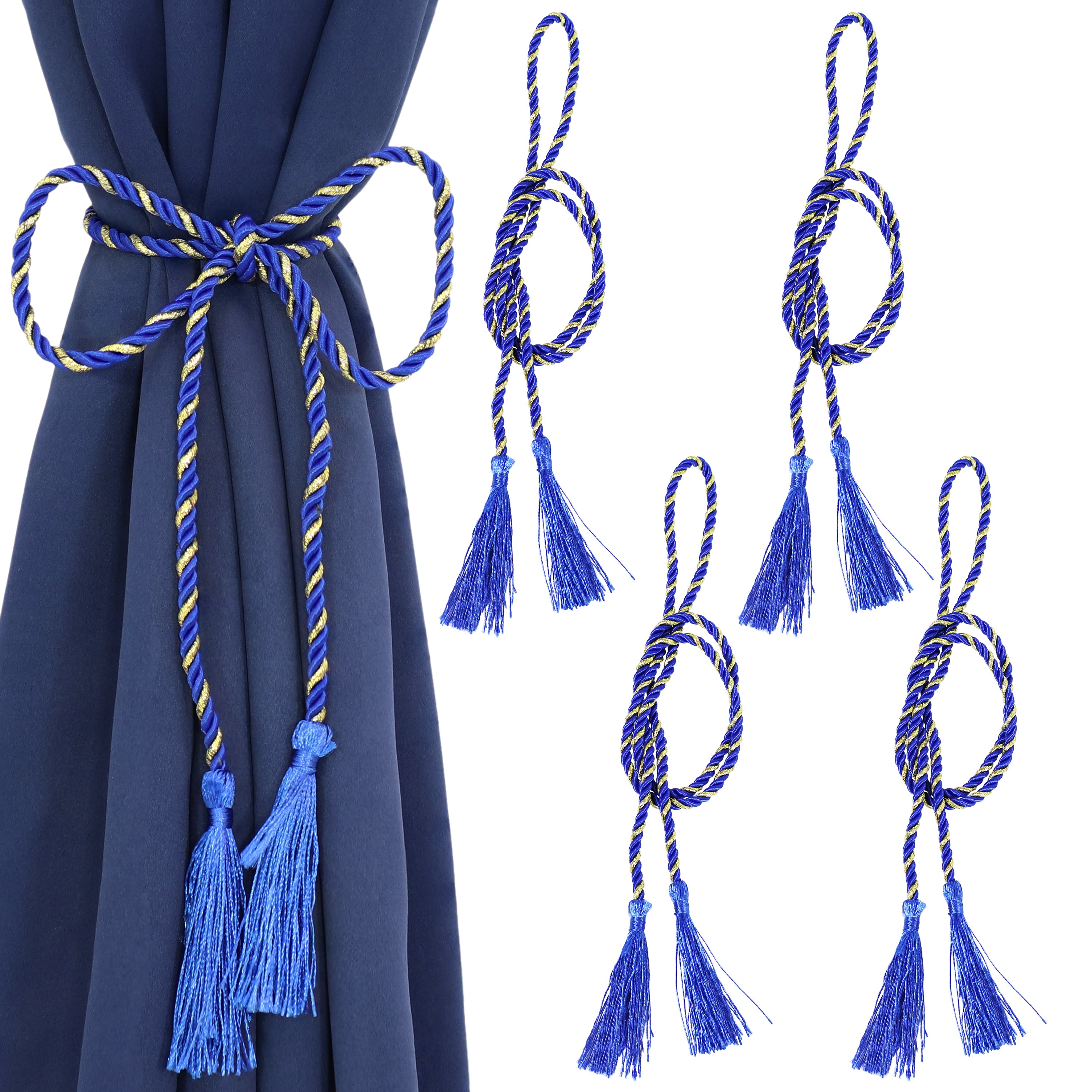 Sunnydaze Decorative Rope Curtain Tiebacks with Tassels - Indoor Outdoor Window Drapery Holdbacks for Living Room, Bedroom, Patio