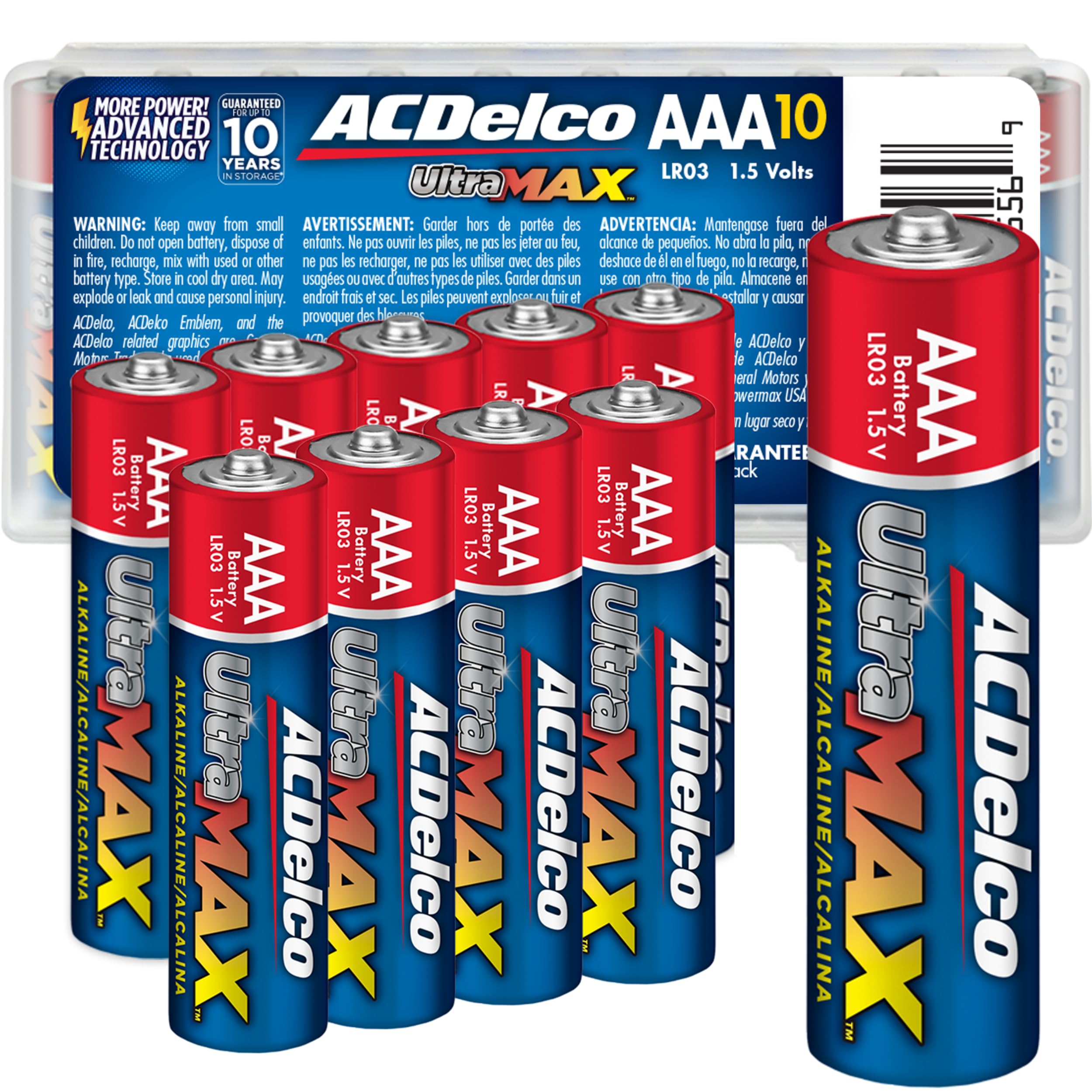 ACDelco UltraMAX AAA Alkaline Batteries (10-Pack) - Advanced Technology, 10-Year Shelf Life, Recloseable Packaging - Perfect for Toys, Remote Controls, Flashlights & Emergency Kits