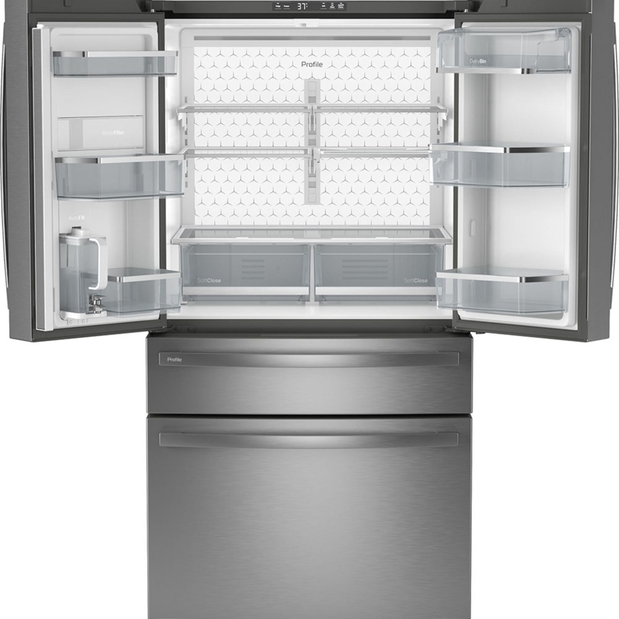 GE Profile 4-Door Bottom Mount Refrigerator (PGE29BYTFS) - Fingerprint Resistant Stainless Steel, Energy Efficient French Door Fridge for Modern Kitchen & Open Floor Plan Homes