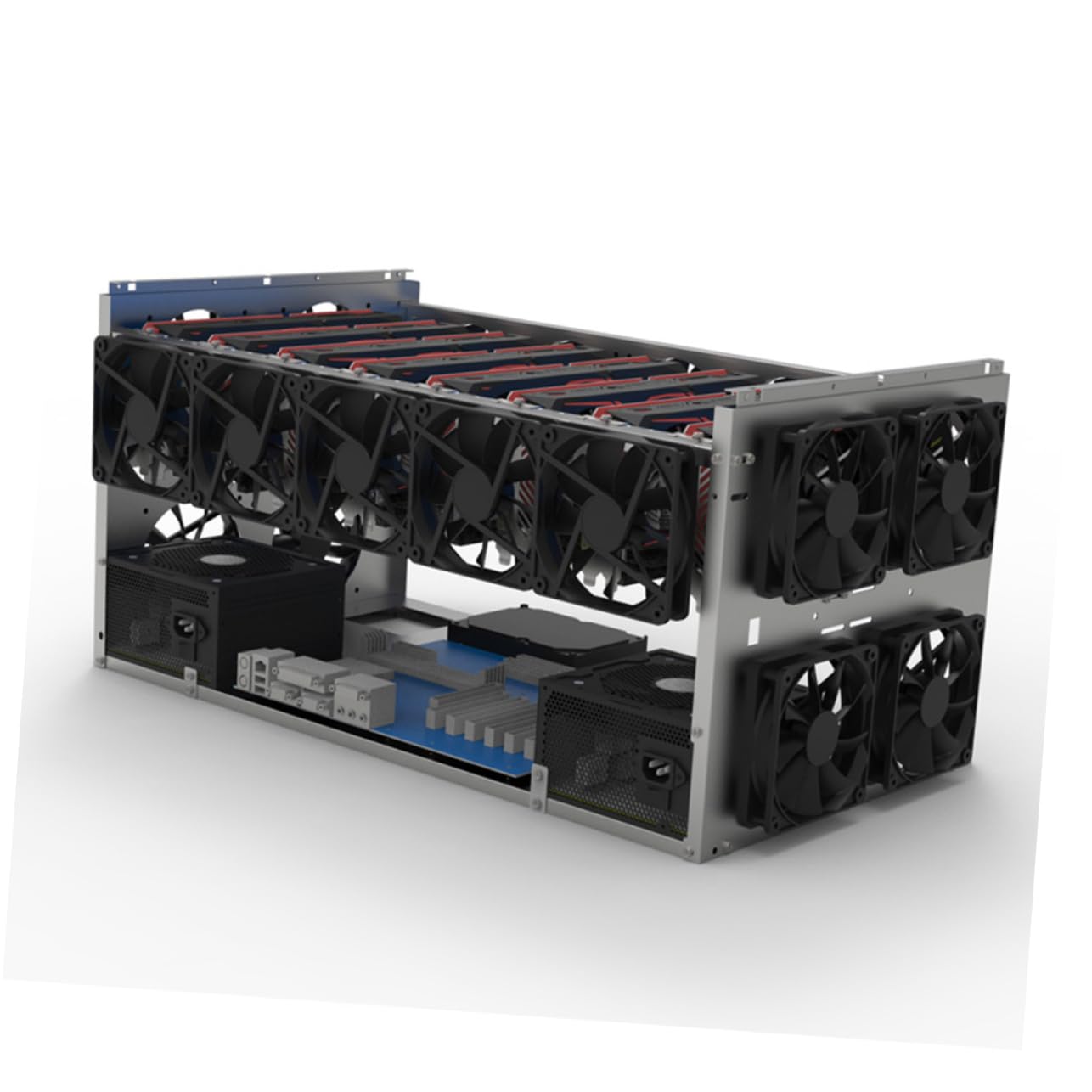 Hemobllo GPU Mining Frame - 6/8/10 Graphics Card Storage Case with 12cm Fan Support, ATX Compatible, Portable Mining Rig Frame for Cryptocurrency Mining | Perfect for Home Mining Setup and Data Center Use