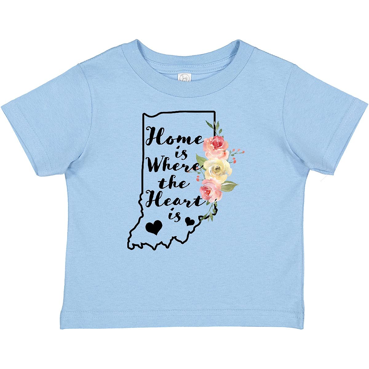Inktastic Indiana Home is Where The Heart is Baby T-Shirt - Cute Watercolor Floral Design for Boys & Girls - Perfect for Family Photos, Birthdays & Everyday Wear