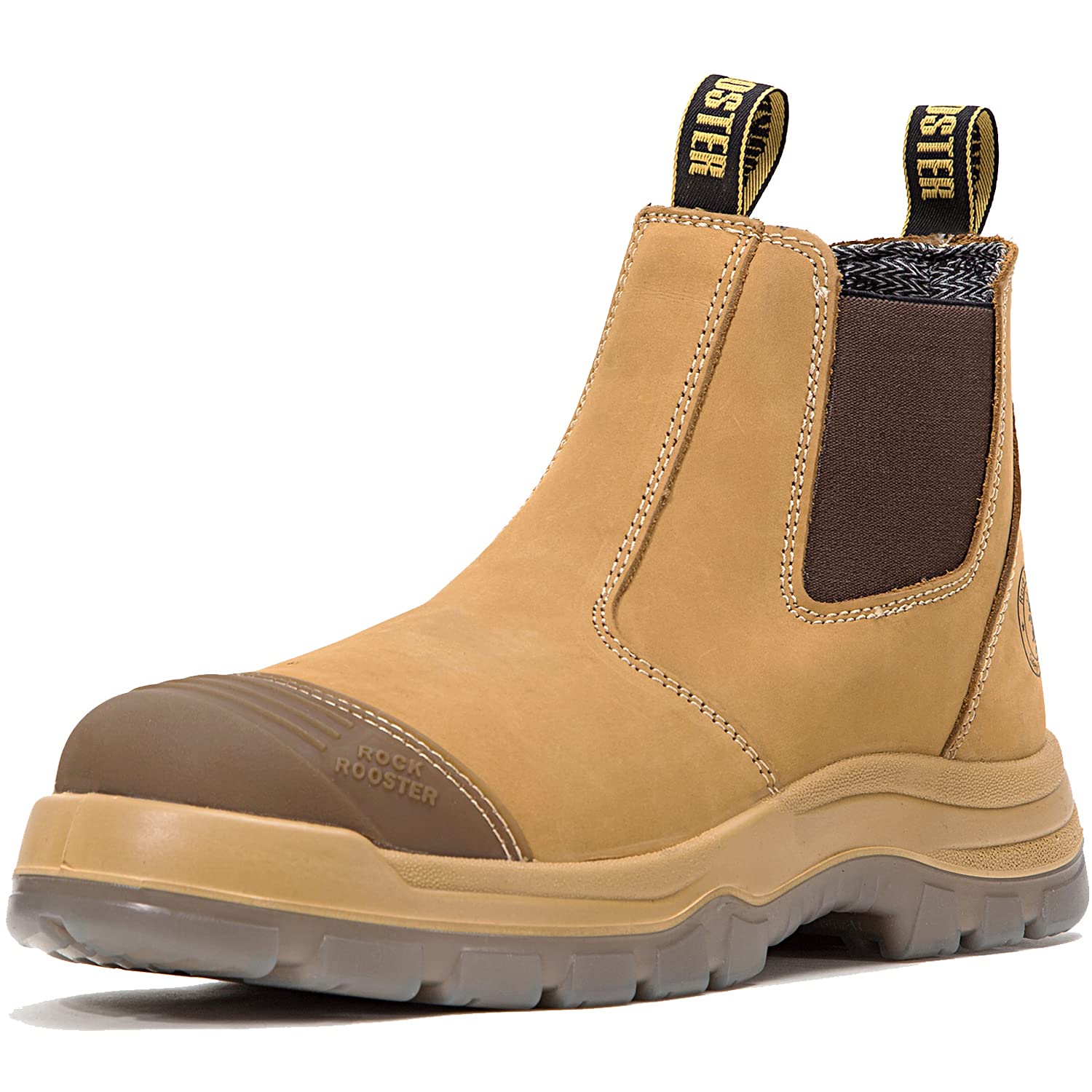 ROCKROOSTER Men's 6-Inch Steel Toe Work Boots - Slip Resistant Chelsea Safety Shoes, Durable Leather Construction for Comfort (AK227, AK222) - Ideal for Construction, Warehouse & Outdoor Work