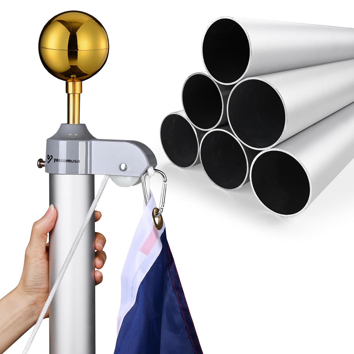 Heavy Duty Flagpole 13 Gauge - 20ft, 25ft, 30ft Outdoor Flag Pole for American Flags, Residential & Commercial Use - Perfect for Front Yard, Garden, Business Display & Patriotic Events