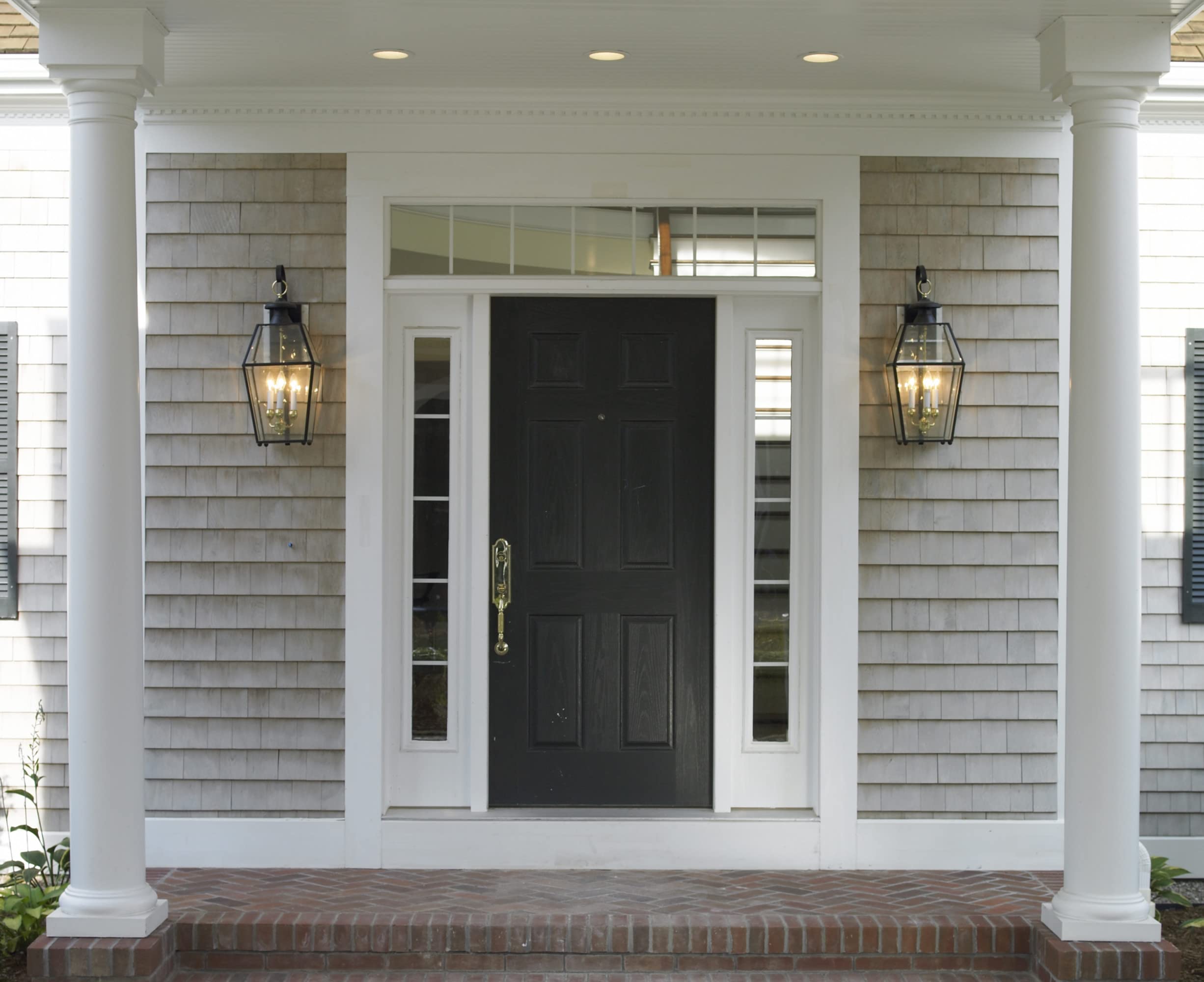 Olde Colony Black Outdoor Wall Sconce with Belved Glass - Waterproof Exterior Lighting for Porch, Patio, Garden, and Entryway