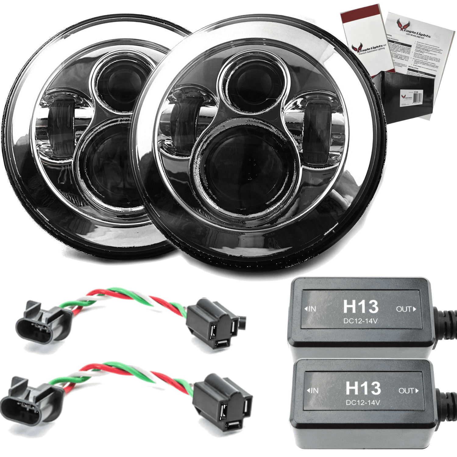 Eagle Lights 8700 7-Round Chrome LED Headlight Kit for Jeep Wrangler - Anti-Flicker Harness Included - Upgrade Your Off-Road Lighting for Night Driving & Adventure