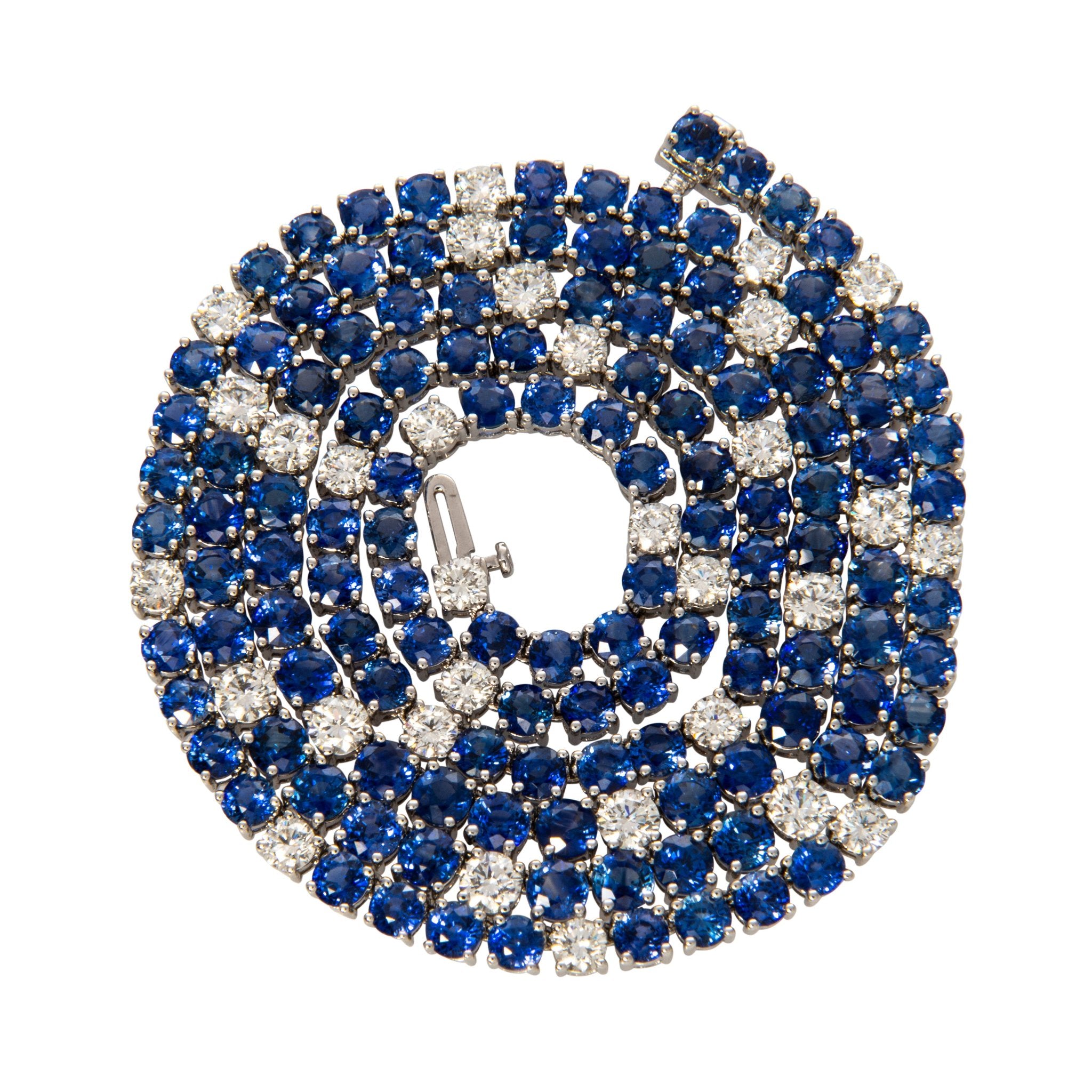 42.51ct Natural Blue Sapphire & 7.62ct Diamond Tennis Necklace in 18K White Gold | Elegant Jewelry for Weddings, Anniversaries & Special Occasions