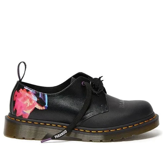 Dr. Martens 1461 Black Sabbath Paranoid Oxford Shoes - Black & Multi Color - Smooth Leather & Straw Backhand - Perfect for Punk Rock & Gothic Fashion