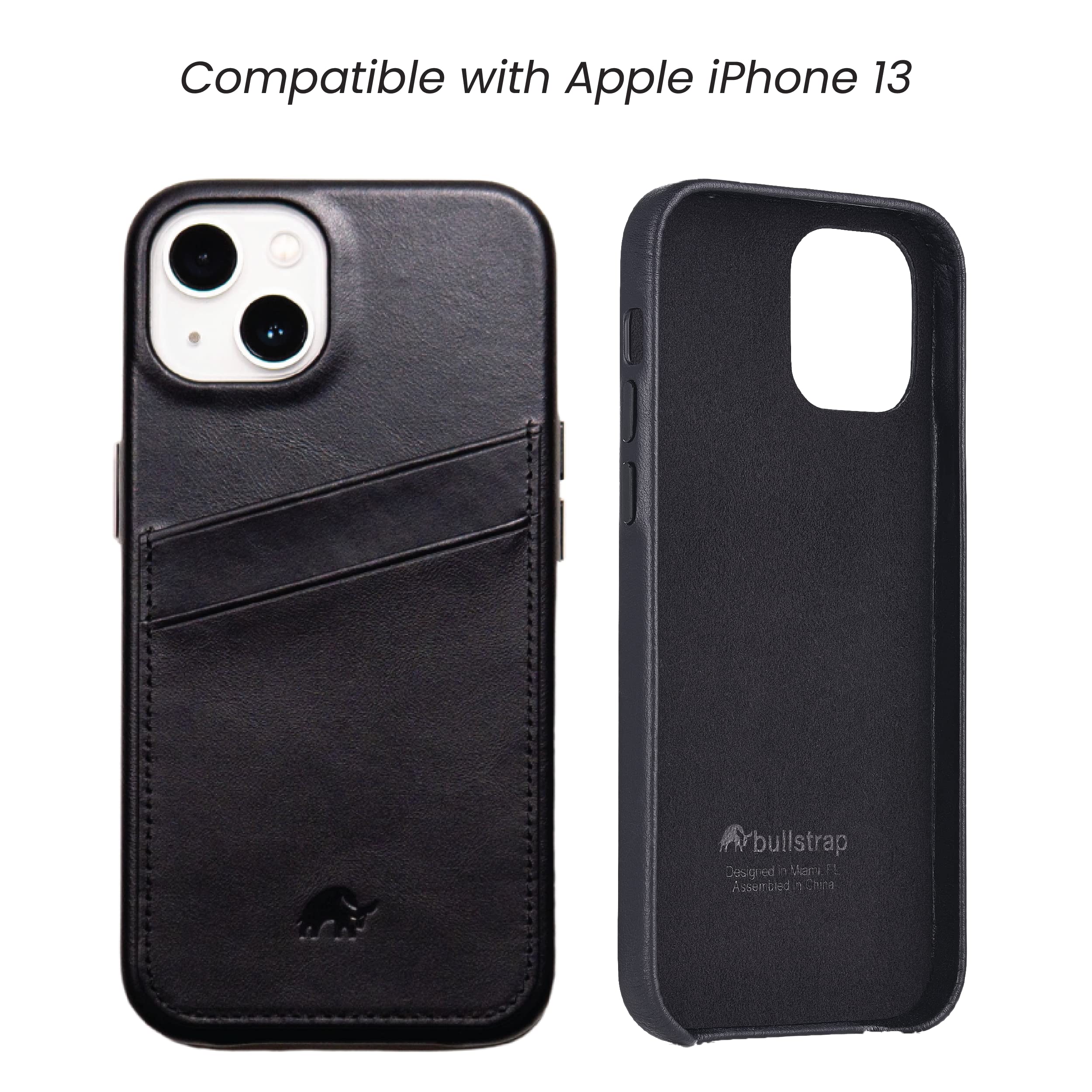 Premium Leather iPhone 13 Case - Bullstrap Black Edition Portfolio Phone Cover for Apple iPhone 13 | Durable Protection for Work, Travel & Everyday Use