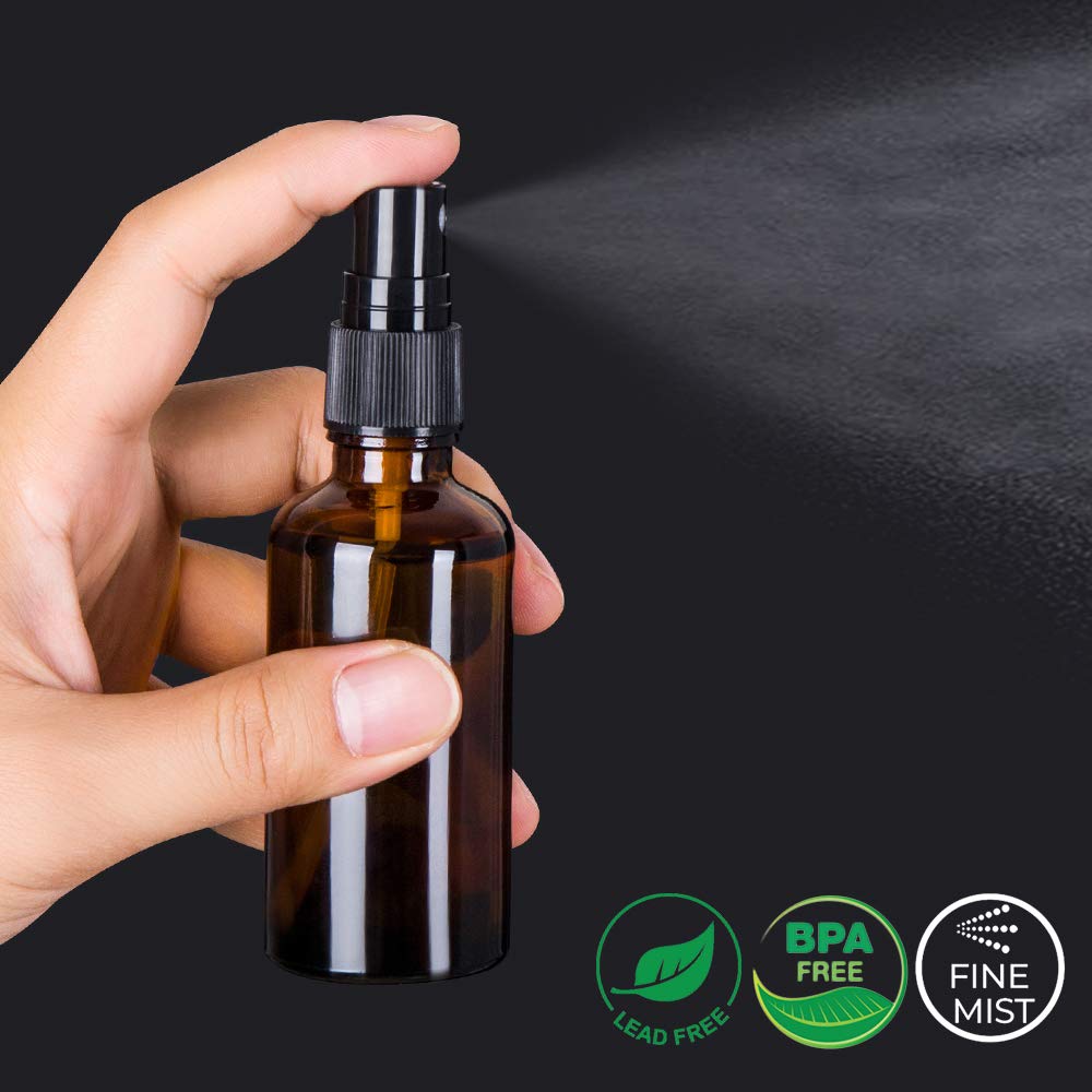 2oz Amber Glass Spray Bottles for Essential Oils & Aromatherapy - Small Empty Fine Mist Spray Bottles (Set of 3) - Perfect for DIY Beauty, Hair Care & Home Cleaning Solutions