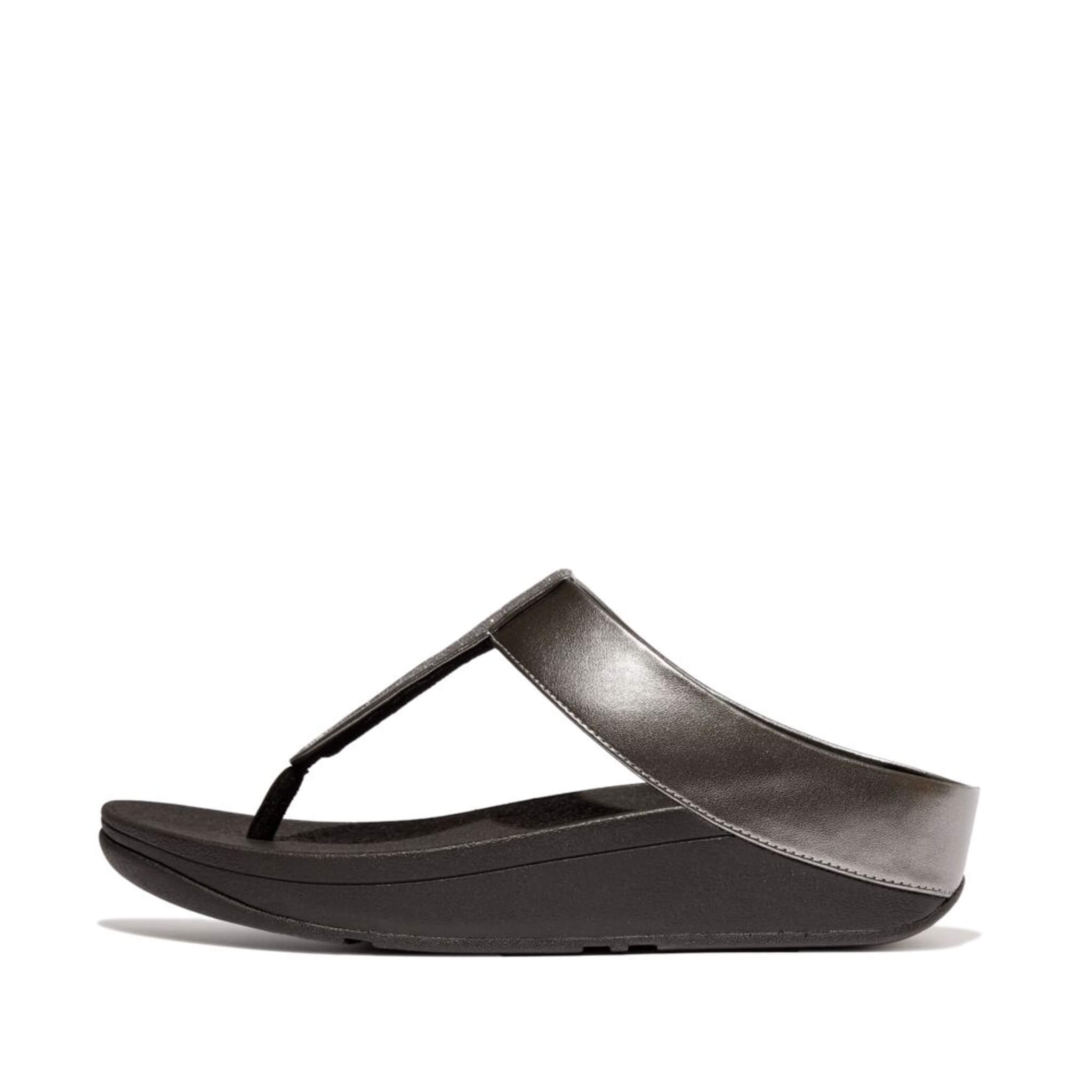 FitFlop Fino Glitterdust Metallic Sandals for Women - Pewter Shimmer Summer Beach Slides with Arch Support | Comfortable Walking Shoes for Vacation, Poolside & Casual Outings