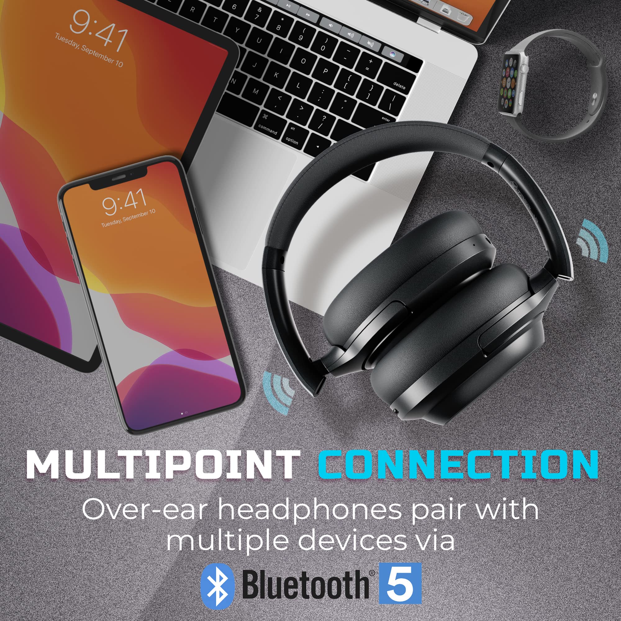 TREBLAB Z7 PRO Hybrid Active Noise Canceling Wireless Bluetooth Headphones with Mic - 45H Playtime, USB-C Fast Charging, aptX, Stereo Sound, Touch Control (Grey, Renewed) - Perfect for Travel, Workouts, and Office Use