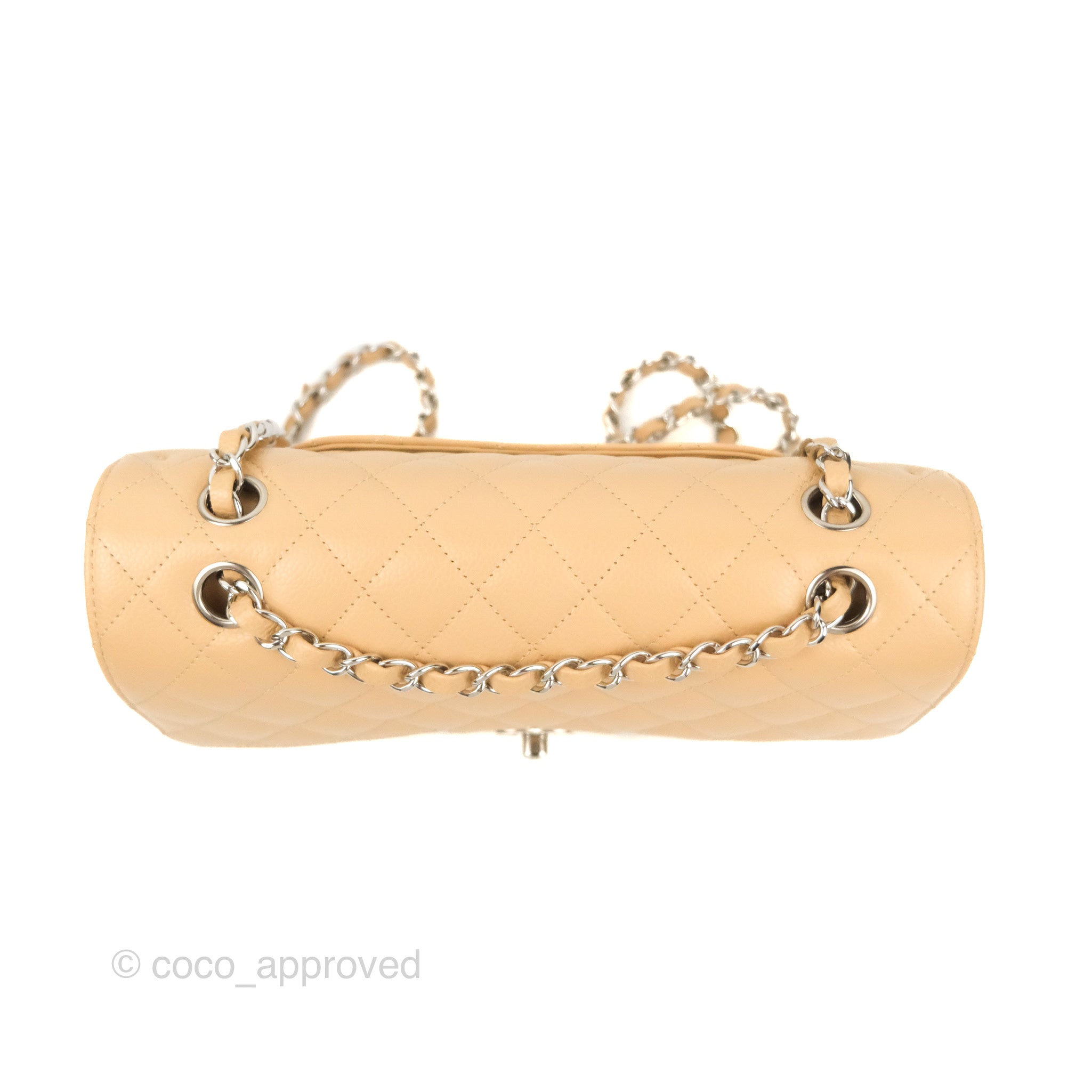 Chanel Classic Medium Flap Bag Quilted Beige Caviar Leather with Silver Hardware - Perfect for Everyday Luxury & Special Occasions