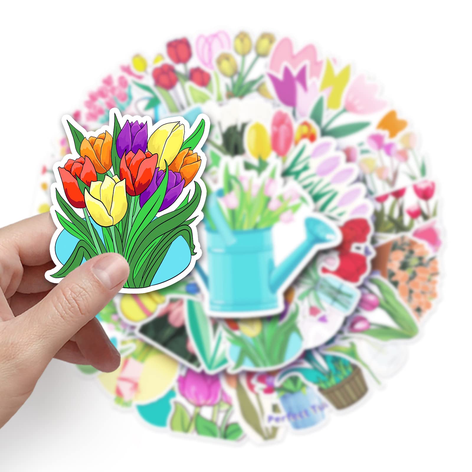 50PCS Waterproof Tulip Flower Stickers - Cute Vinyl Decals for Laptop, Water Bottle, Bike, Car, Skateboard, Luggage, Guitar - Trendy DIY Scrapbooking Stickers for Teens, Girls & Kids - Perfect for School, Home Decor & Personalization