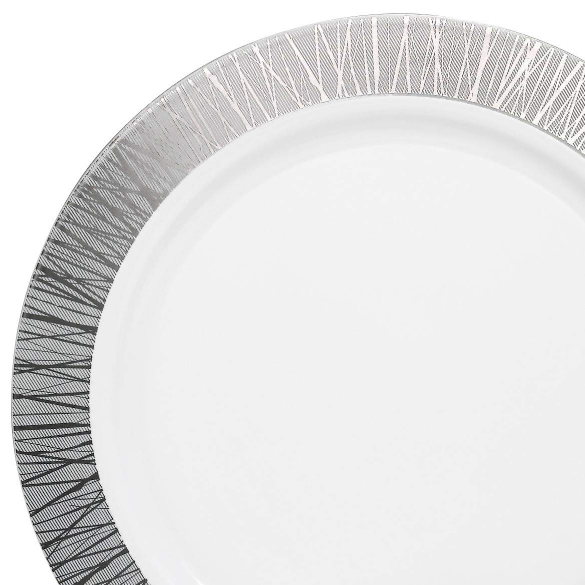 240-Pack Disposable Plastic Plates for Weddings & Parties - 10.25'' Elegant White & Silver Dinner Plates - Perfect for Bridal Showers, Birthday Celebrations & Catering Events