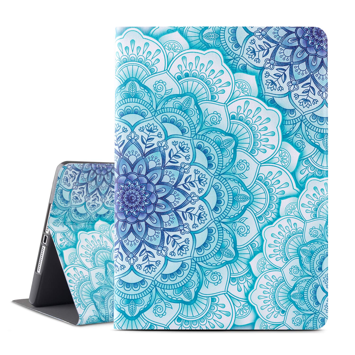 Vimorco Slim Shockproof PU Leather Case for iPad 5th/6th Generation 9.7 inch (2017/2018) & iPad Air 1/2 - Adjustable Stand Cover with Green Mandala Design | Perfect for Work, Travel & Home Use