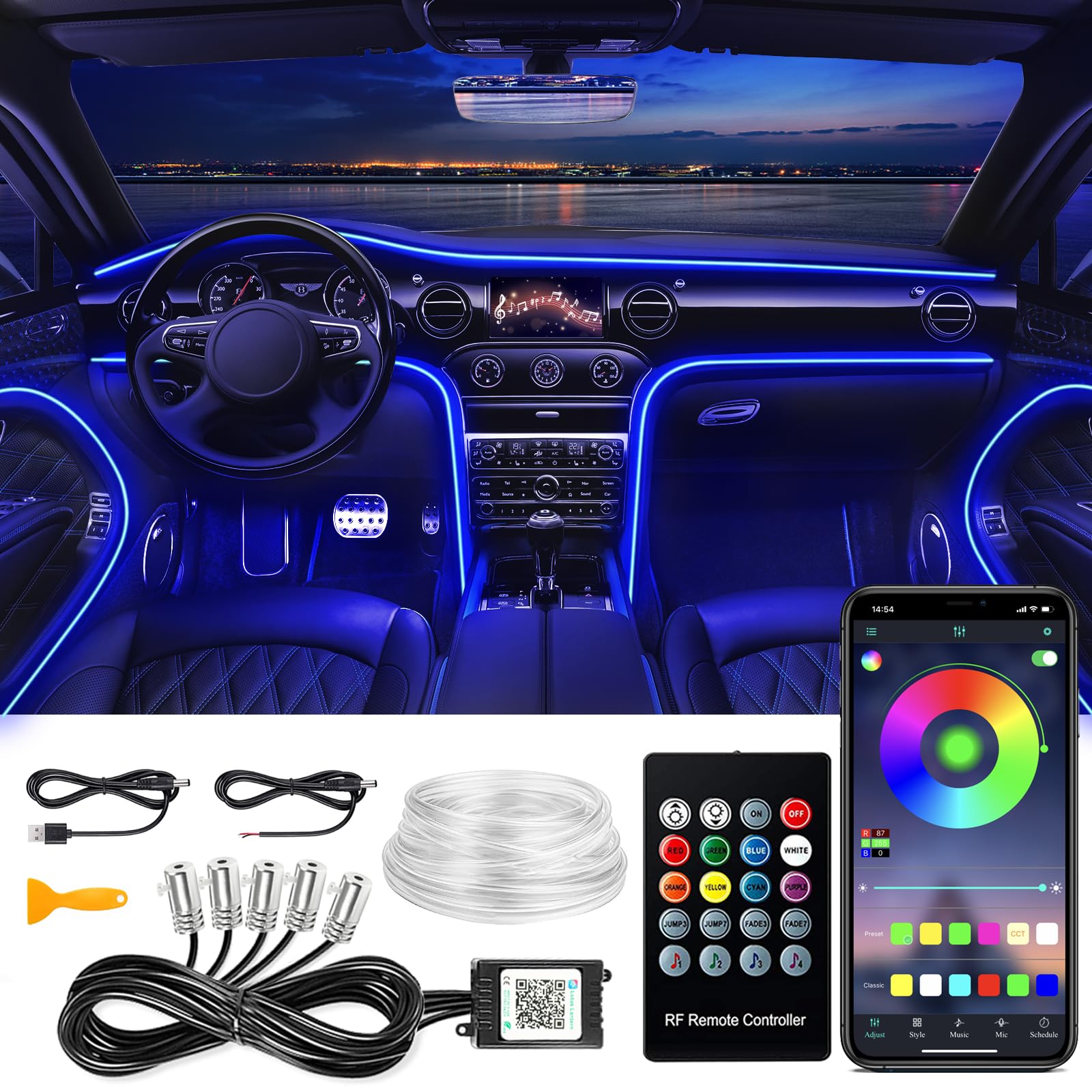 Best RGB LED Car Interior Lights Kit - SAMGCHI USB Car Ambient Lighting with 236