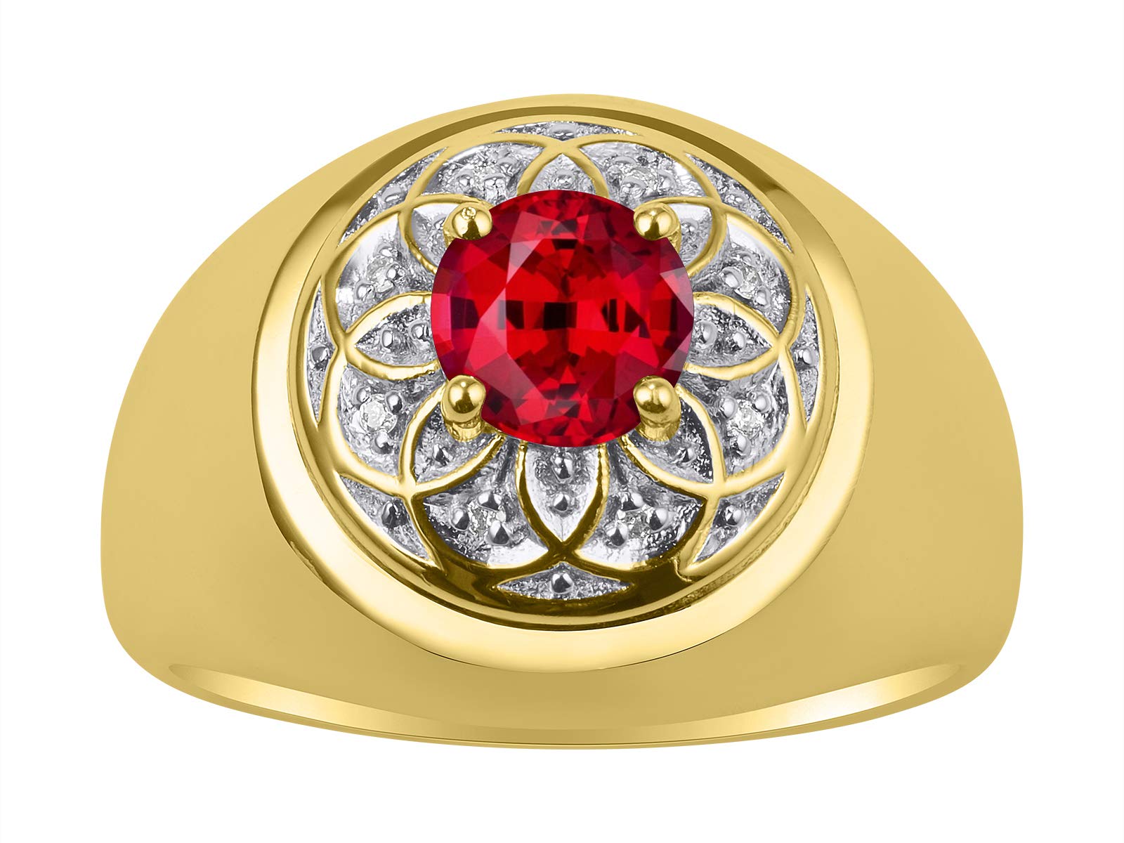 Rylos Men's Designer Gypsy Ring - 7MM Round Gemstone & Diamond Birthstone Ring in Sizes 8-13, Yellow Gold Plated Silver - Perfect for Gifts, Weddings & Special Occasions