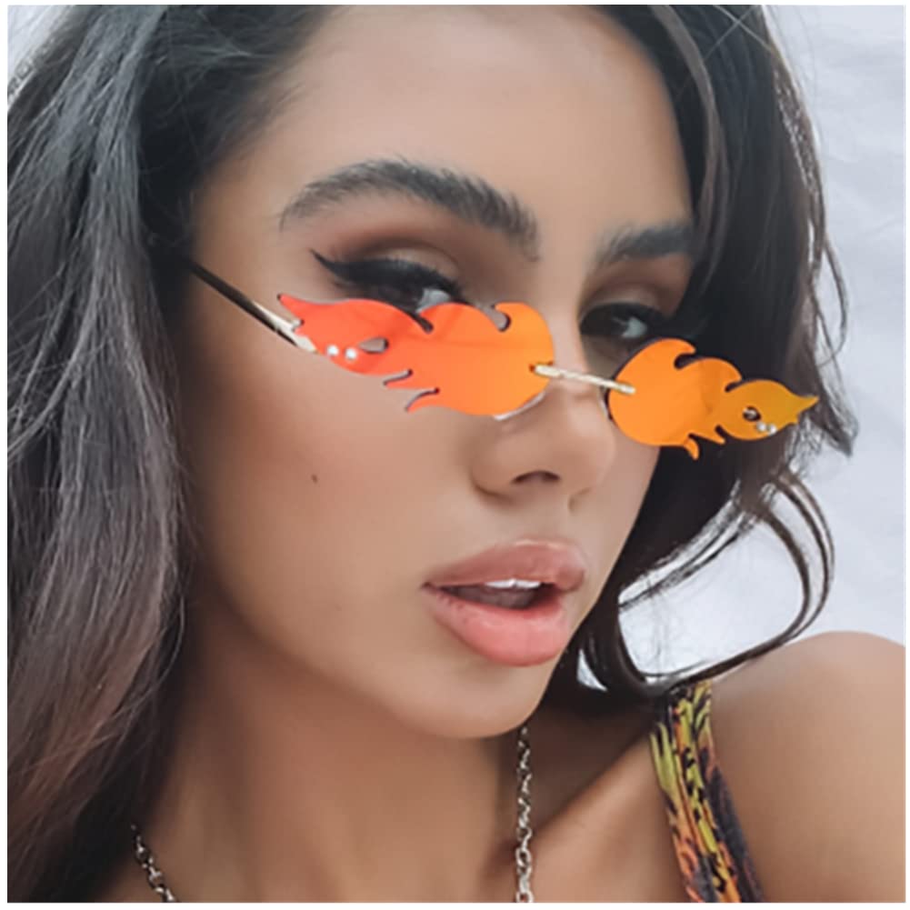 ENTHYI Polygon Flame Sunglasses for Women & Men - Frameless UV Protection Party Glasses, Colorful Punk Eyewear for Cosplay, Rave, Music Festivals & Summer Fashion