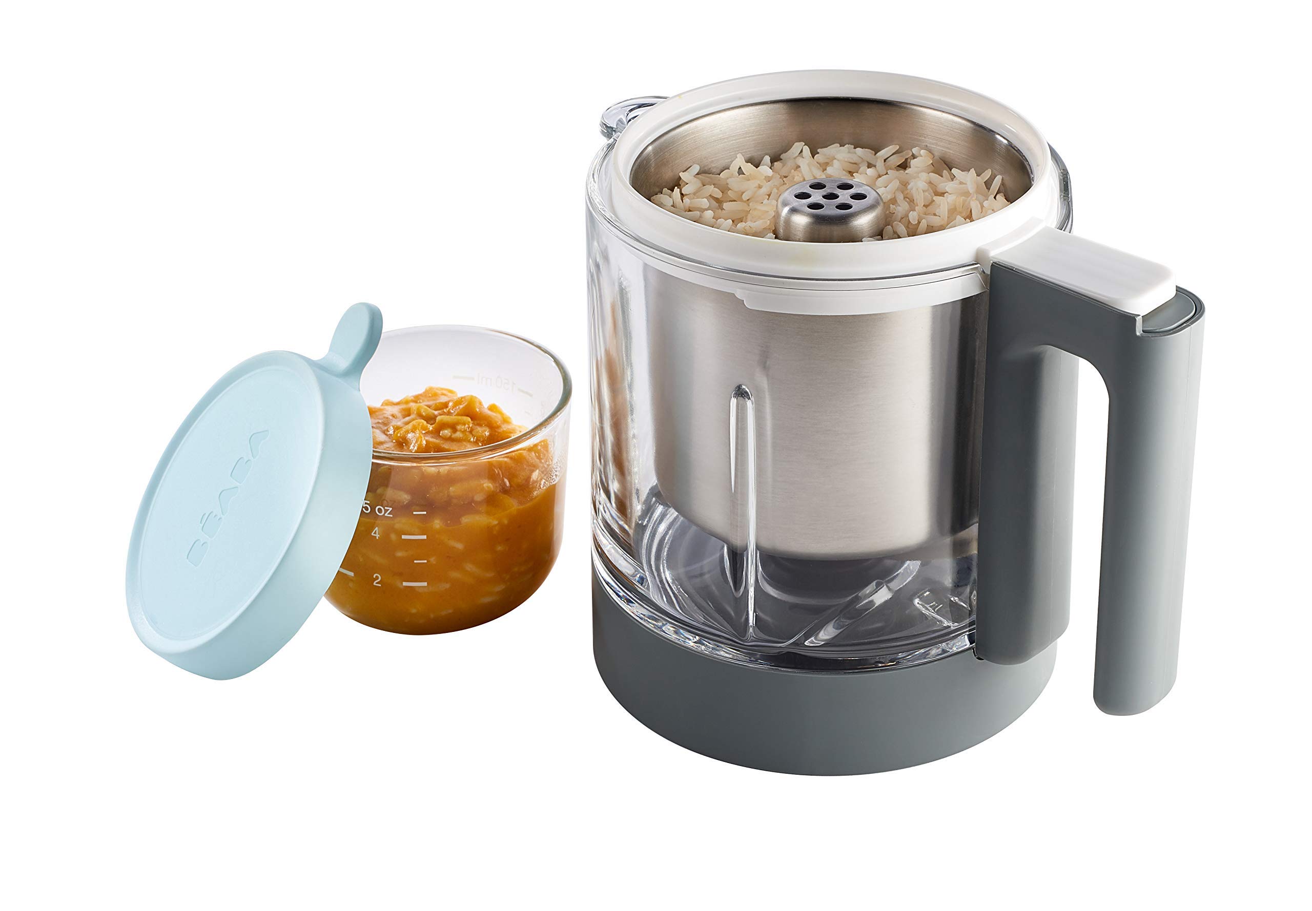 BEABA Babycook Neo Midnight Glass Baby Food Maker with Silicone Divided Plate, Spoon & Storage Tray | Pasta & Grain Insert | Ducasse Cookbook Included | Perfect for Homemade Baby Puree & Meal Prep