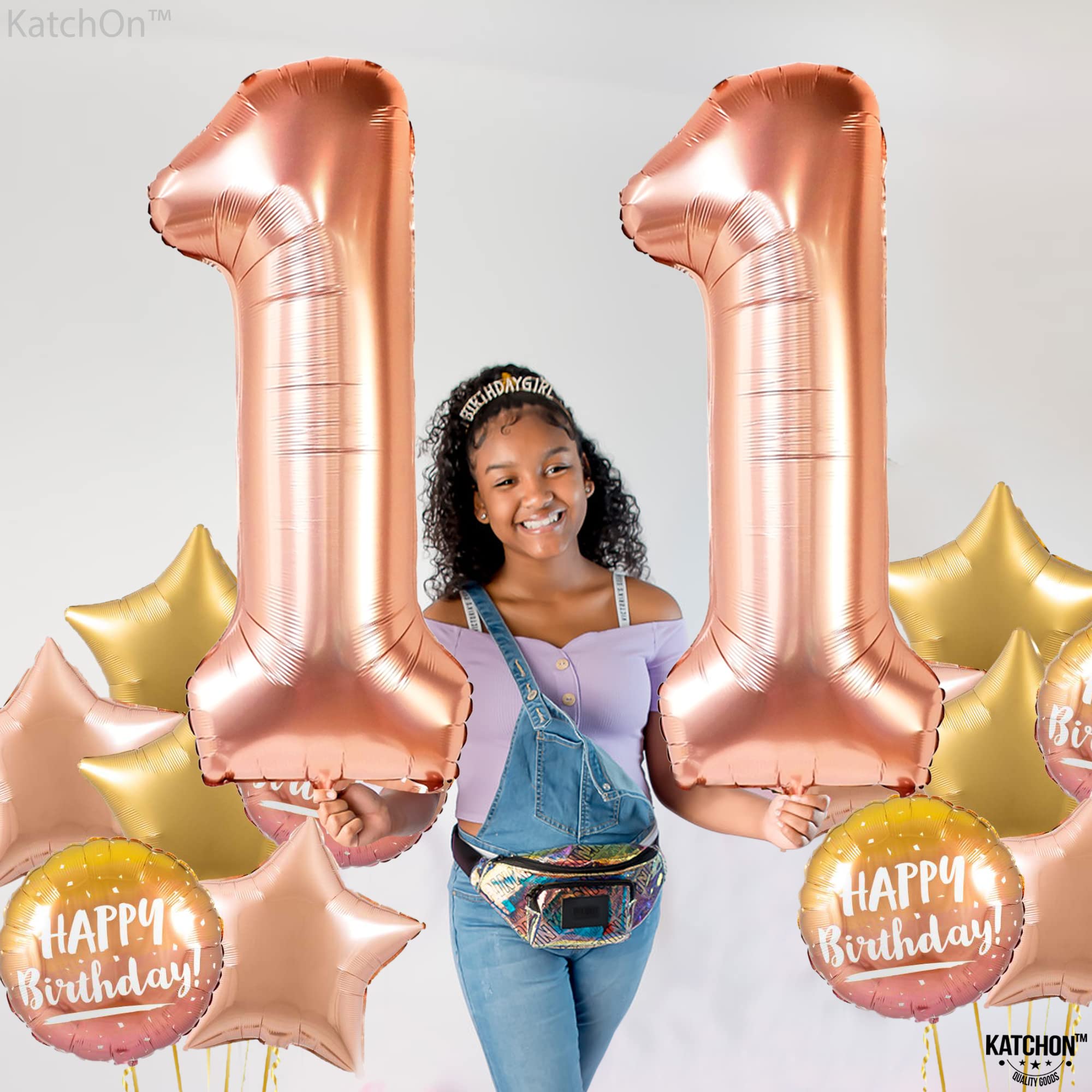 KatchOn Giant Rose Gold 11 Balloons - 40 Inch | Happy 11th Birthday Decorations for Girls | Rose Gold Number Balloon for 11 Year Old Birthday Party | Perfect for Birthday Photos, Cake Smash, and Party Backdrops