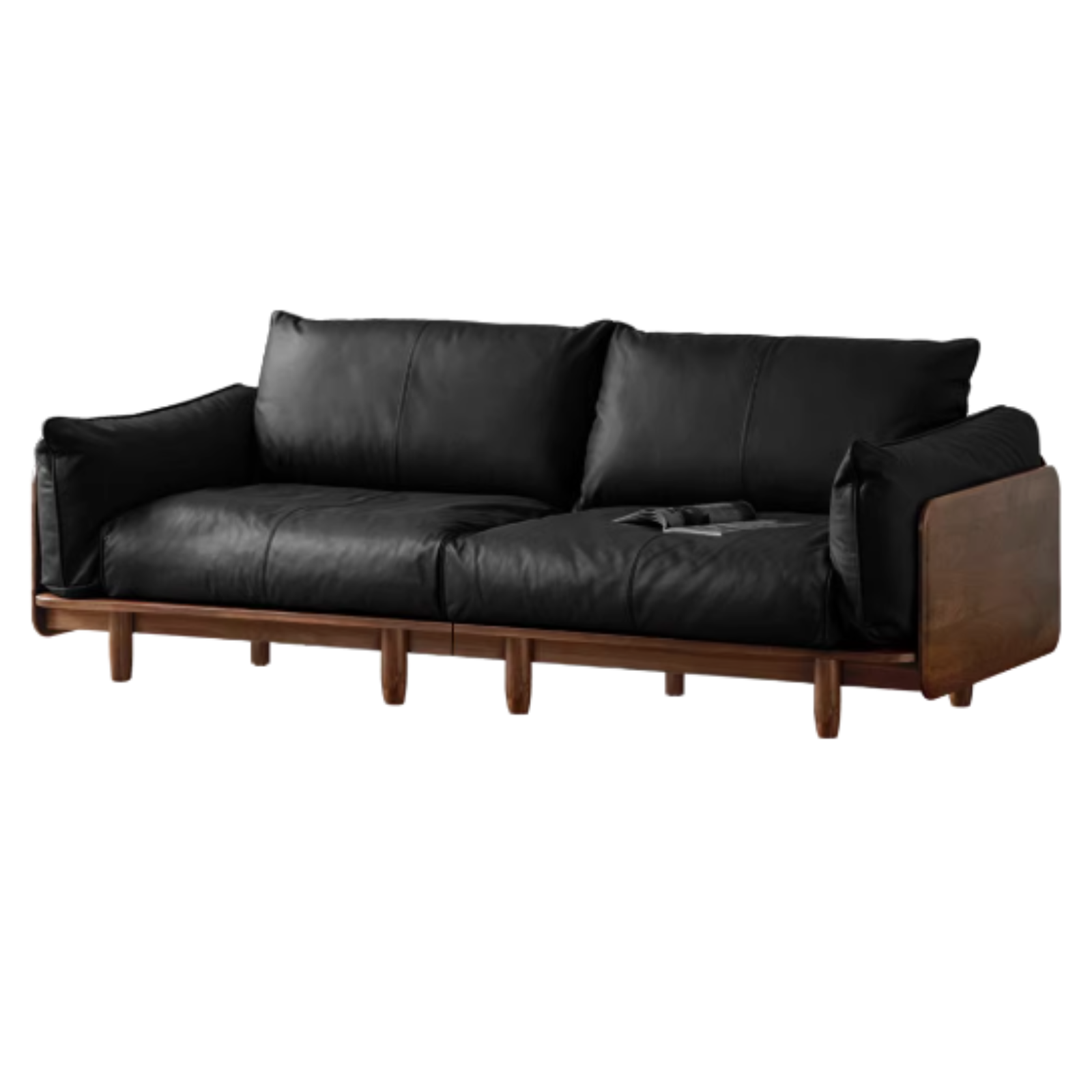 Premium Black Walnut Solid Wood Genuine Leather Sofa - Handcrafted Fabric Sofa for Living Room, Lounge & Office - Modern Comfort Furniture for Home Decor