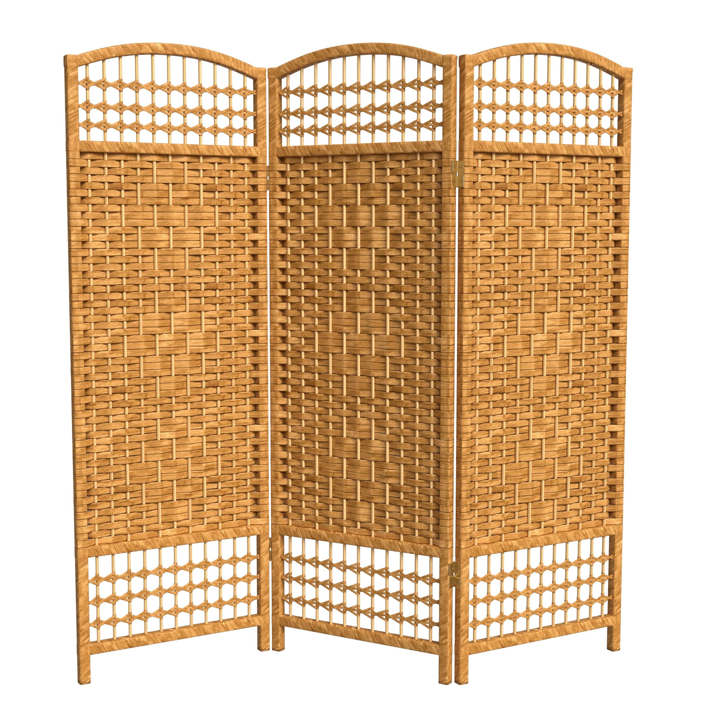 4 ft. Short Fiber Weave Folding Room Divider Screen - Light Beige - 3 Panel Privacy Partition for Home, Office & Events - Perfect for Living Room, Bedroom or Wedding Decor